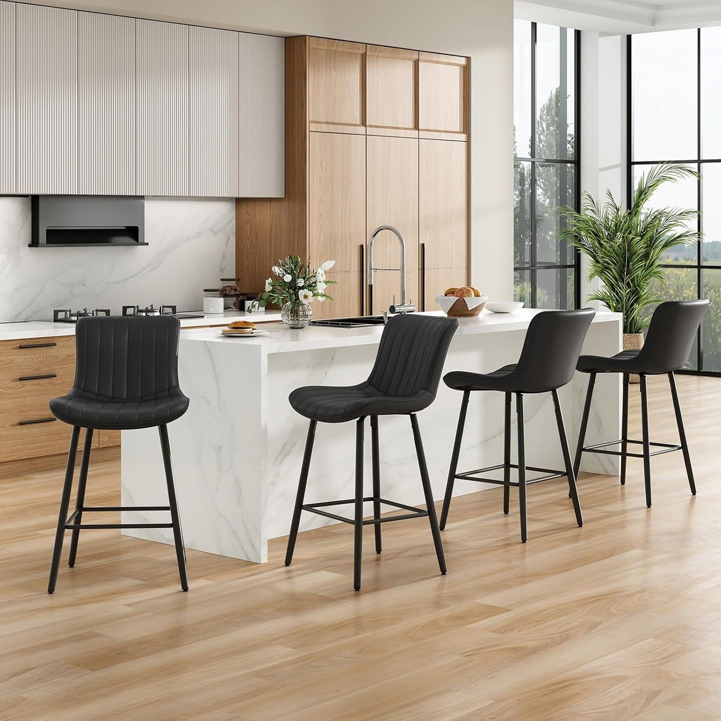Farini 26 Inch Counter Stools Set of 2, Faux Leather Barstool Modern Counter Chair, Counter Height Bar Stools, Counter Height Stools Barstools for Dining Room Kitchen Islands