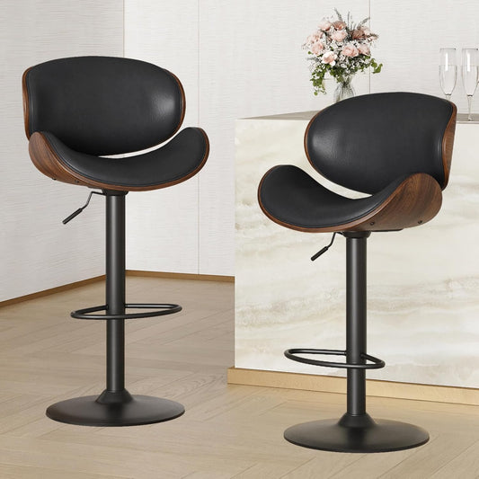 Farini Adjustable Bar Stools Set for 2, Ergonomic Modern Swivel Bar Stools with Back for Kitchen Island, PU Leather Bar Stool with Footrest Mid Century Barstools, Industrial Counter Height Bar Stools
