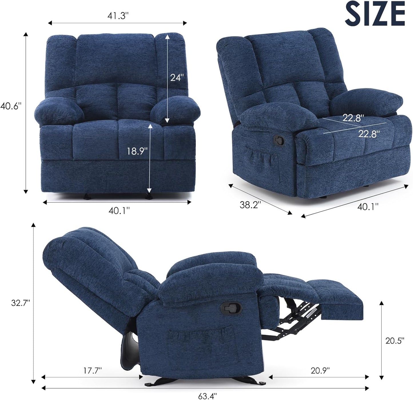 Farini Oversized Rocking Rocker Recliner Chair for Living Room Adults