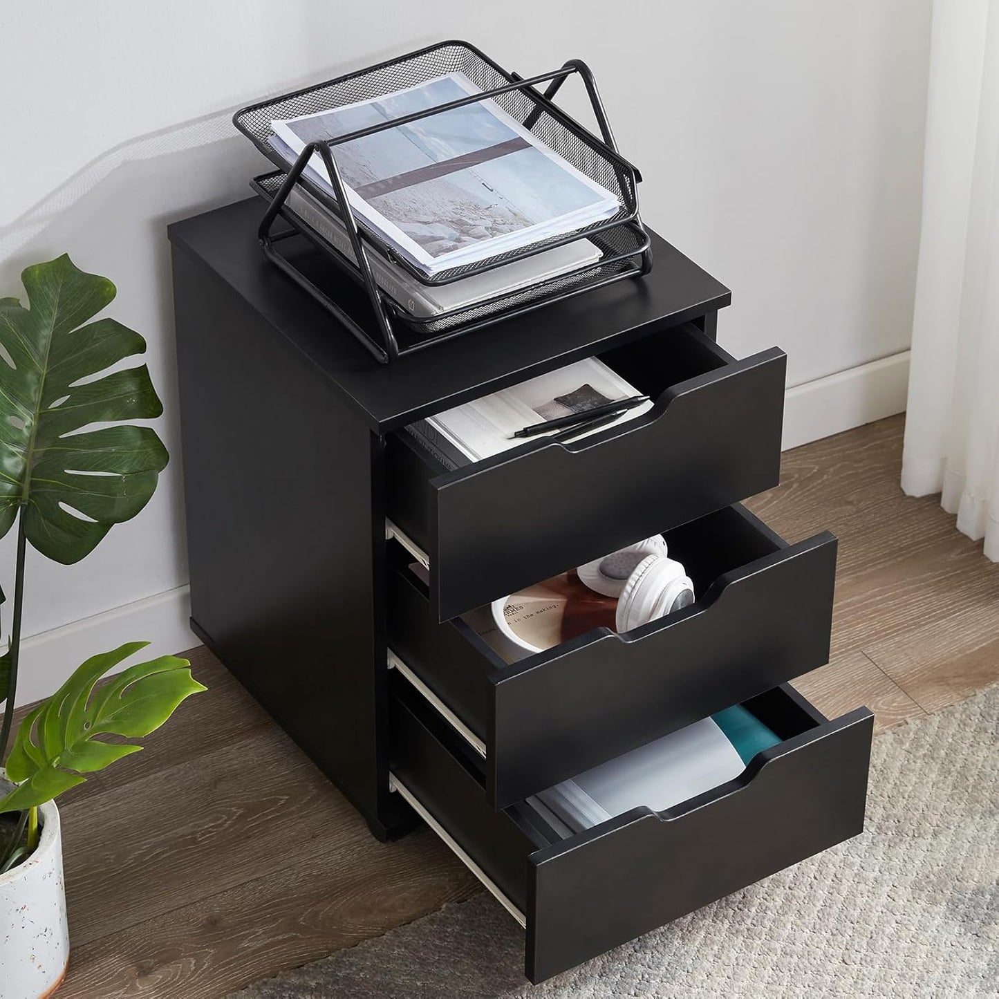 Farini Mobile File Cabinet for Home Office, 3-Drawer Wooden File Cabinet, Perfect for Under Desk Storage
