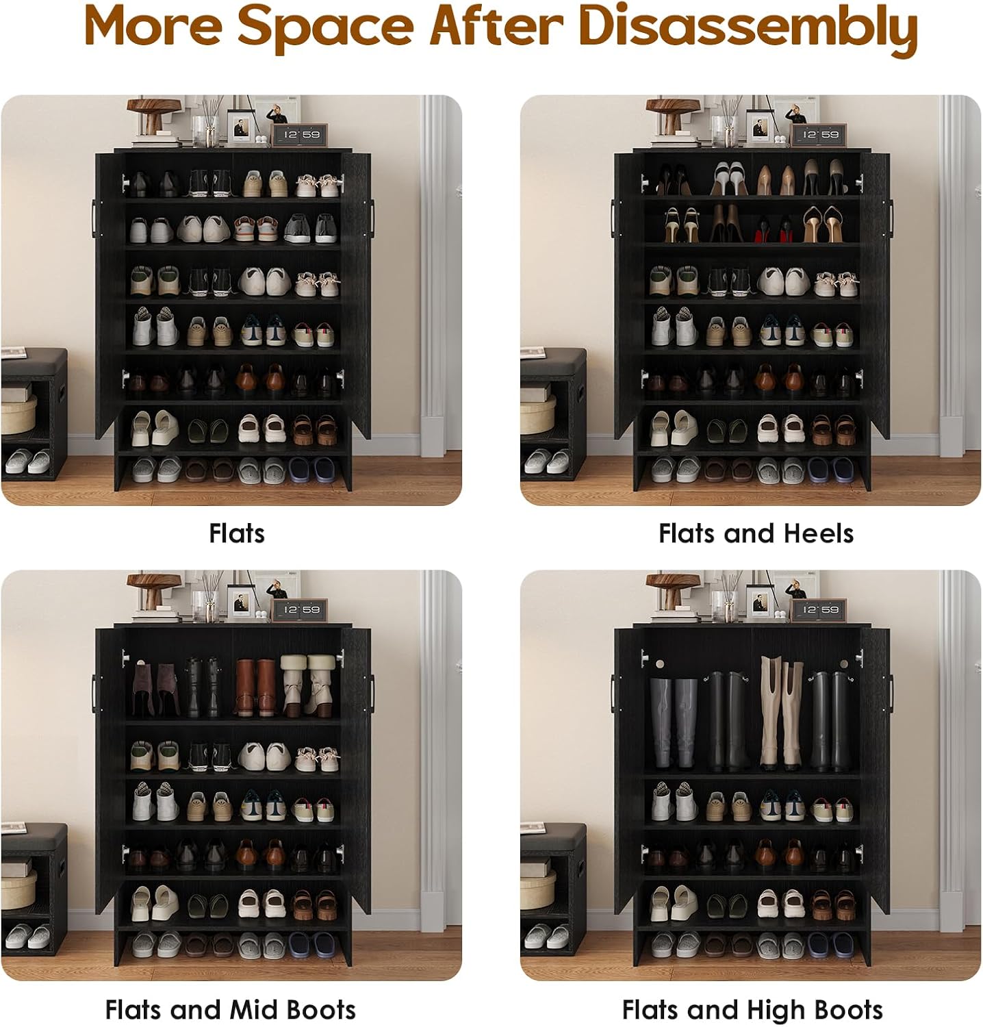 Farini Shoe Cabinet with Doors, 7 Tier 28 Pairs Shoe Cabinet Storage for Entryway, Hidden Narrow Shoe Cabinets with Adjustable Shelves for Hallway, Living Room