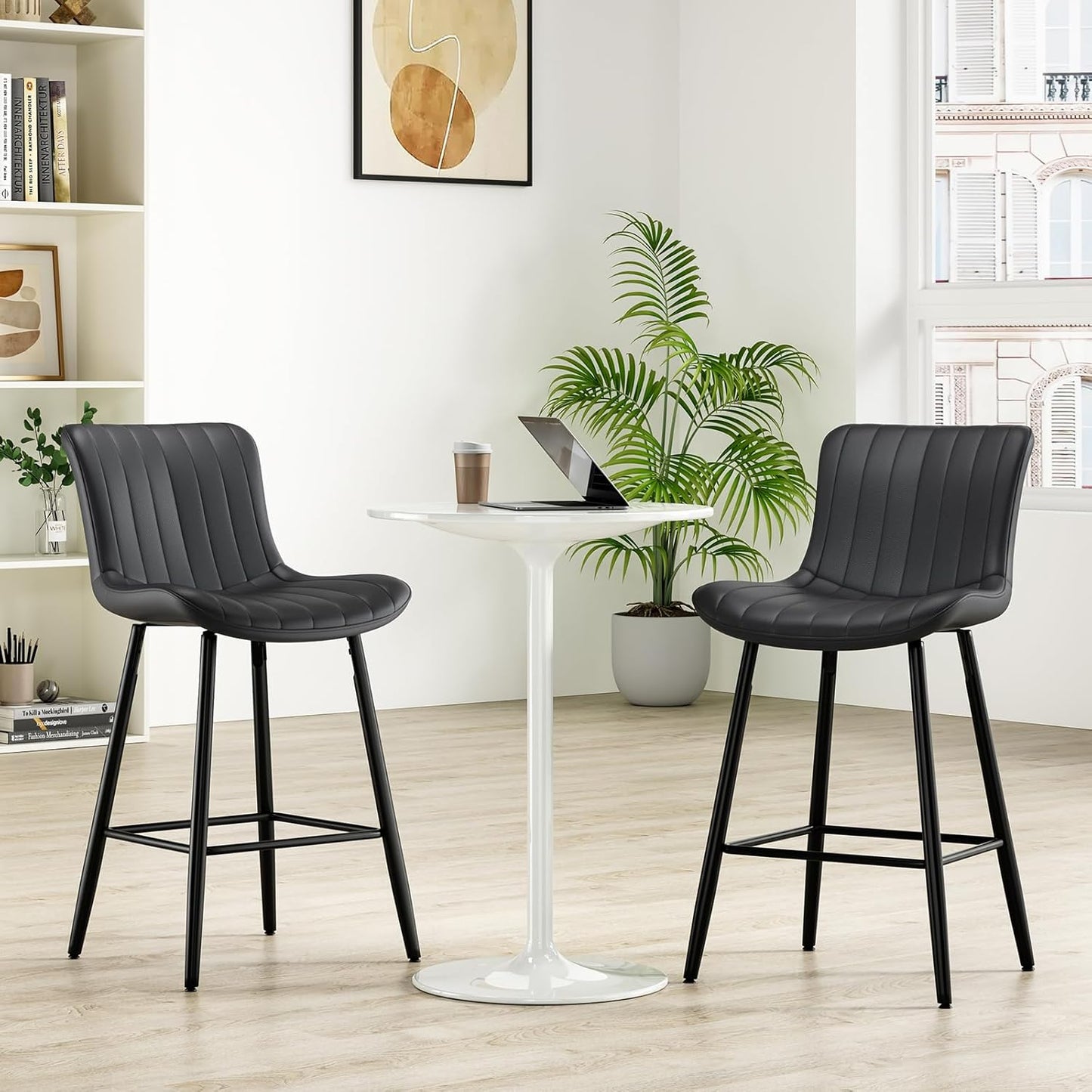 Farini 26 Inch Counter Stools Set of 2, Faux Leather Barstool Modern Counter Chair, Counter Height Bar Stools, Counter Height Stools Barstools for Dining Room Kitchen Islands