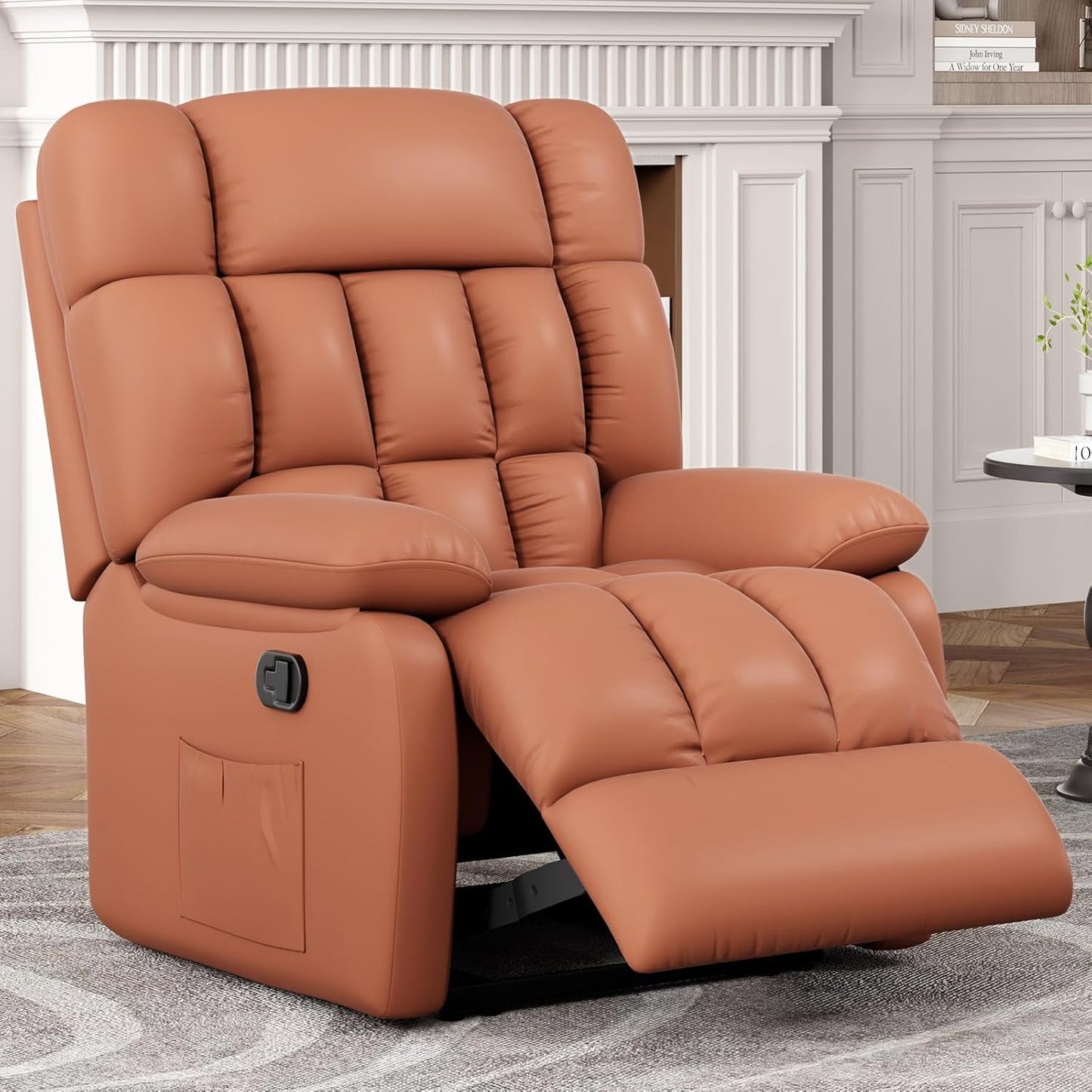 Farini Recliner Chair, Upholstered Rocker Recliner Chair with Side Pocket, Ergonomic 110°-160° Adjustable Reclining Chairs for Adults, Single Sofa Chair with Footrest,Recliner Sofa for Living Room