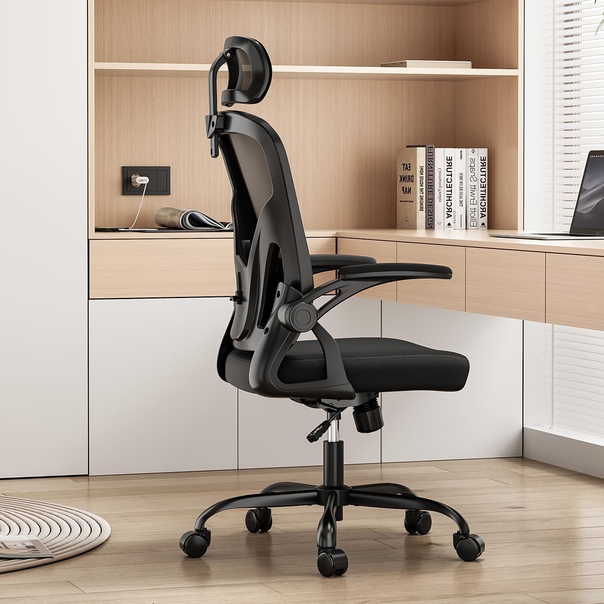Farini Ergonomic Office Chair, Home Office Desk Chair with Headrest, High Back Computer Chair with Armrests and Adjustable Lumbar Support for Home Office Study Room, White & Khaki