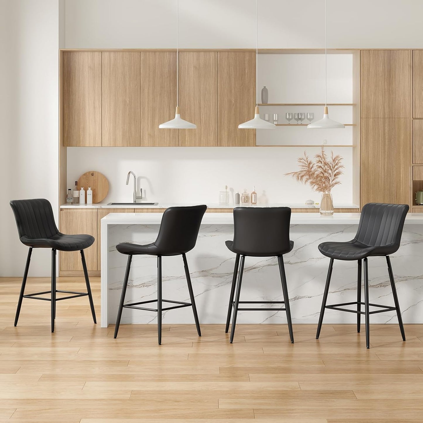 Farini 26 Inch Counter Stools Set of 2, Faux Leather Barstool Modern Counter Chair, Counter Height Bar Stools, Counter Height Stools Barstools for Dining Room Kitchen Islands