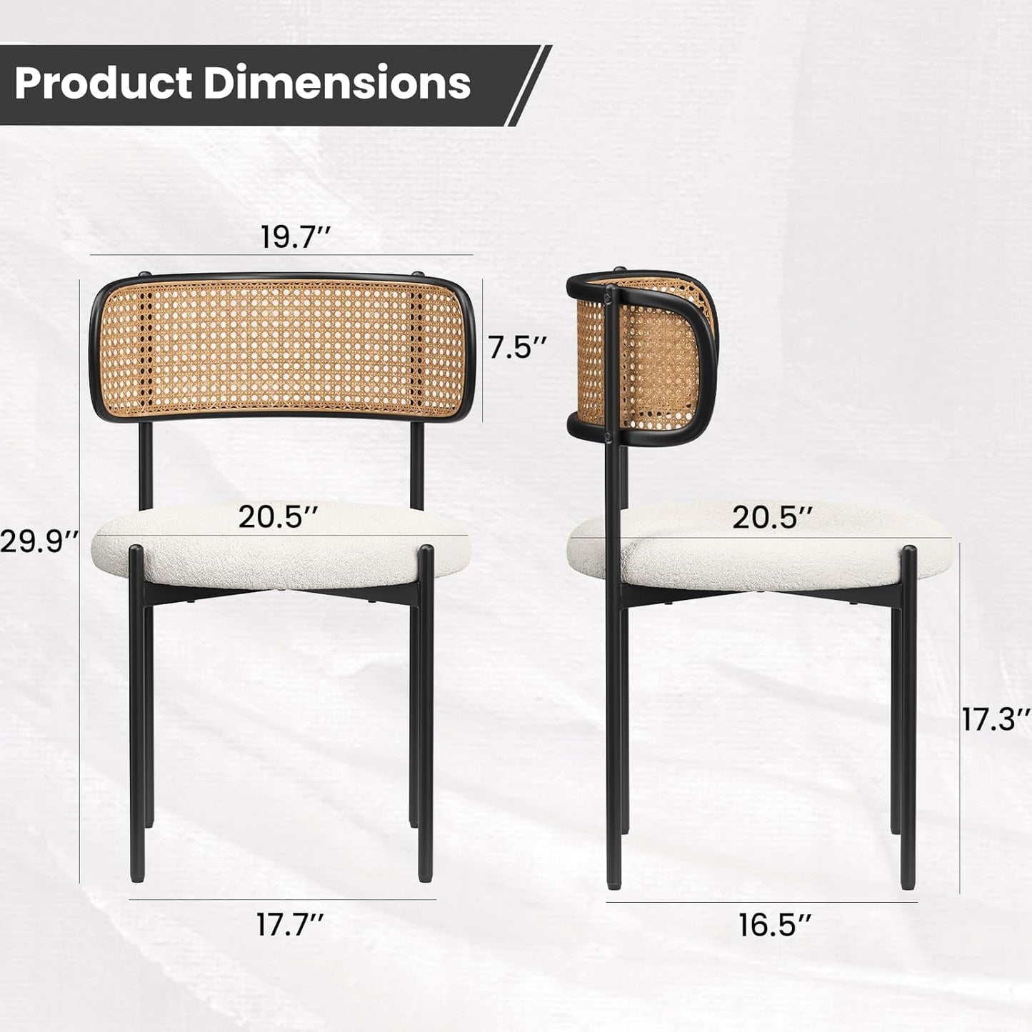 Farini Modern Upholstered Dining Chairs, Set of 4, Rattan Back Kitchen Chairs with Metal Legs, Beige