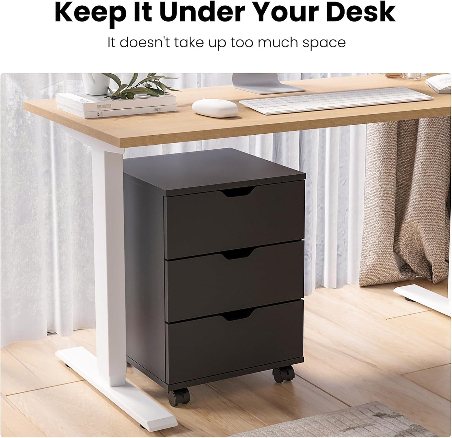 Farini Mobile File Cabinet for Home Office, 3-Drawer Wooden File Cabinet, Perfect for Under Desk Storage