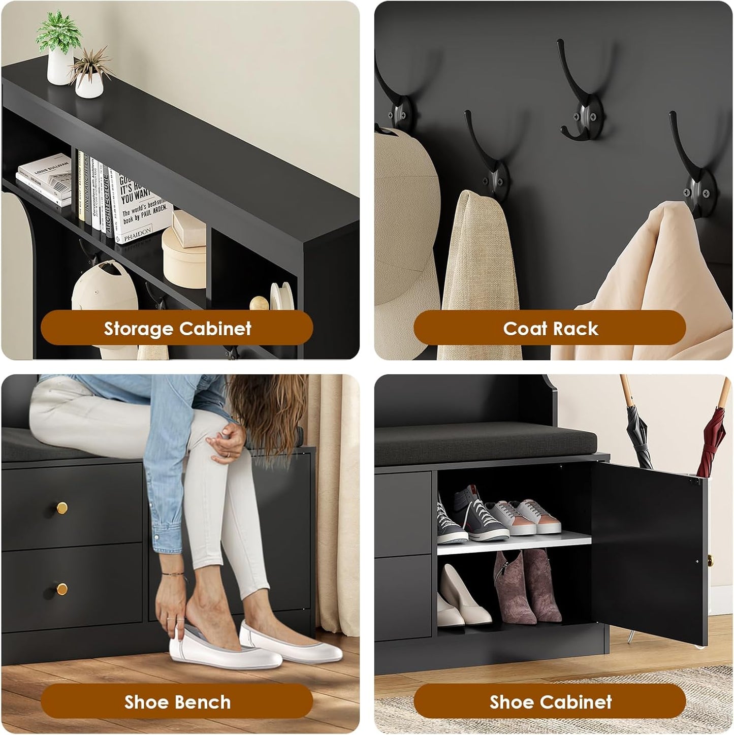 Farini Hall Tree with Bench and Shoe Storage, Mud Room with Seating and 7 Hooks, 6-In-1,for Entryway, 70.9"