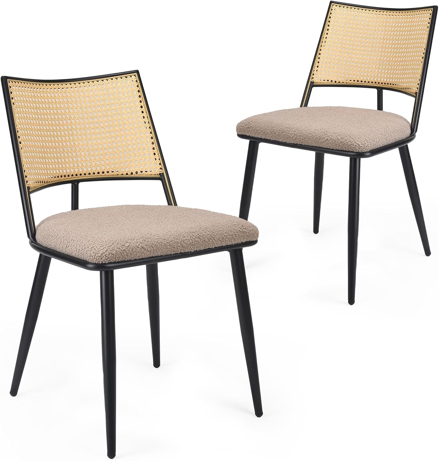 Farini Dining Chairs Set of 2 or 4, Mid-Century Modern Kitchen Chairs with Rattan Backrest & Metal Frame, Boucle Upholstered Accent Chairs for Dining Room, Kitchen, Living Room