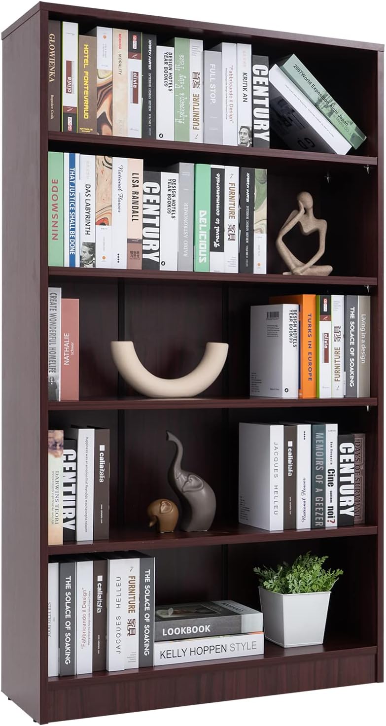5-Shelf Wood Bookcase Freestanding Display Bookshelf for Home Office School (11.6" Depth*33" Width*59.8" Height)