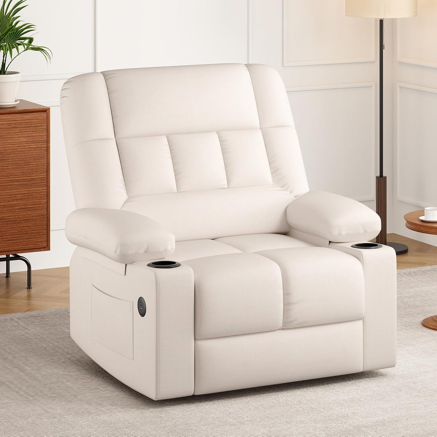 Farini Oversized Power Lift Recliner Chair with Massage and Heat for Elderly Big and Tall, Large Fabric Recliner Wide Electric Recliner Chair with USB Ports, Cup Holders, Side Pockets