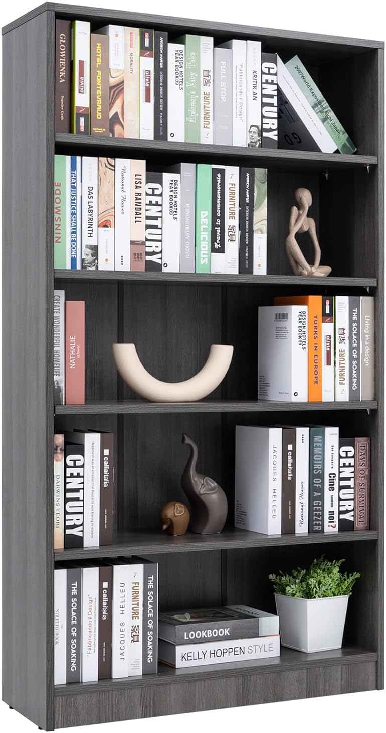 5-Shelf Wood Bookcase Freestanding Display Bookshelf for Home Office School (11.6" Depth*33" Width*59.8" Height)