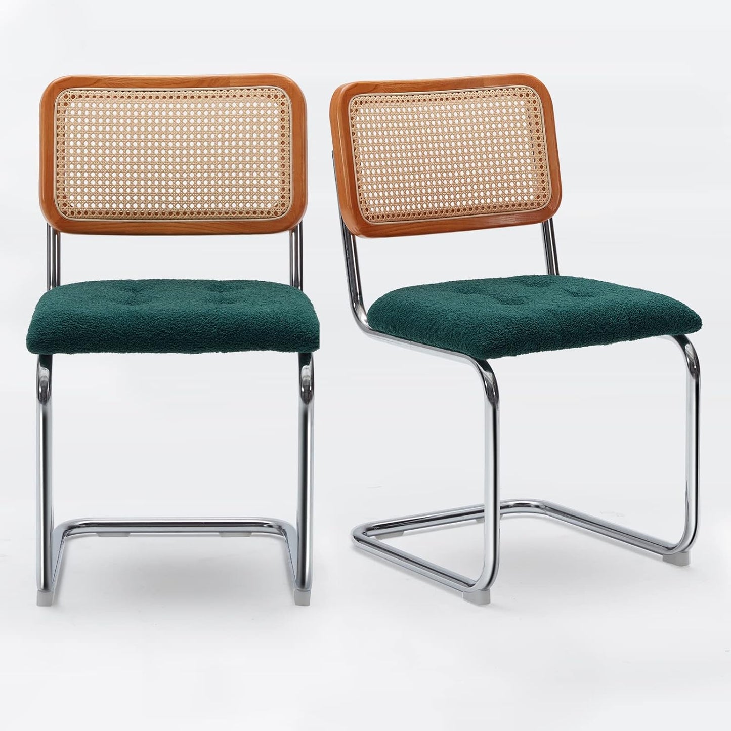 Farini Dining Chairs Set of 2, Mid-Century Modern Kitchen Chairs with Rattan Backrest & Velvet Upholstery
