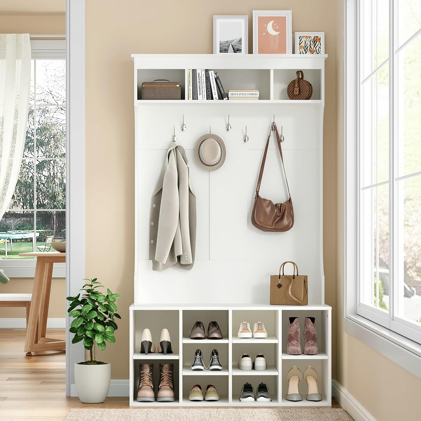 Farini 70.9 Inches Hall Tree with Bench and Shoe Storage for Mud Room,Freestanding Entryway Bench with 7 Coat Racks and Seating,Adjustable Mudroom Bench with Shoe Storage