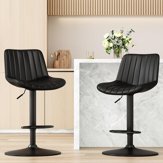 Farini Bar Stools Set of 2, Swivel Adjustable Barstools, Bar Height Stools with Back Support, PU Leather Counter Height Bar Chairs for Kitchen Island Rustic Barstool