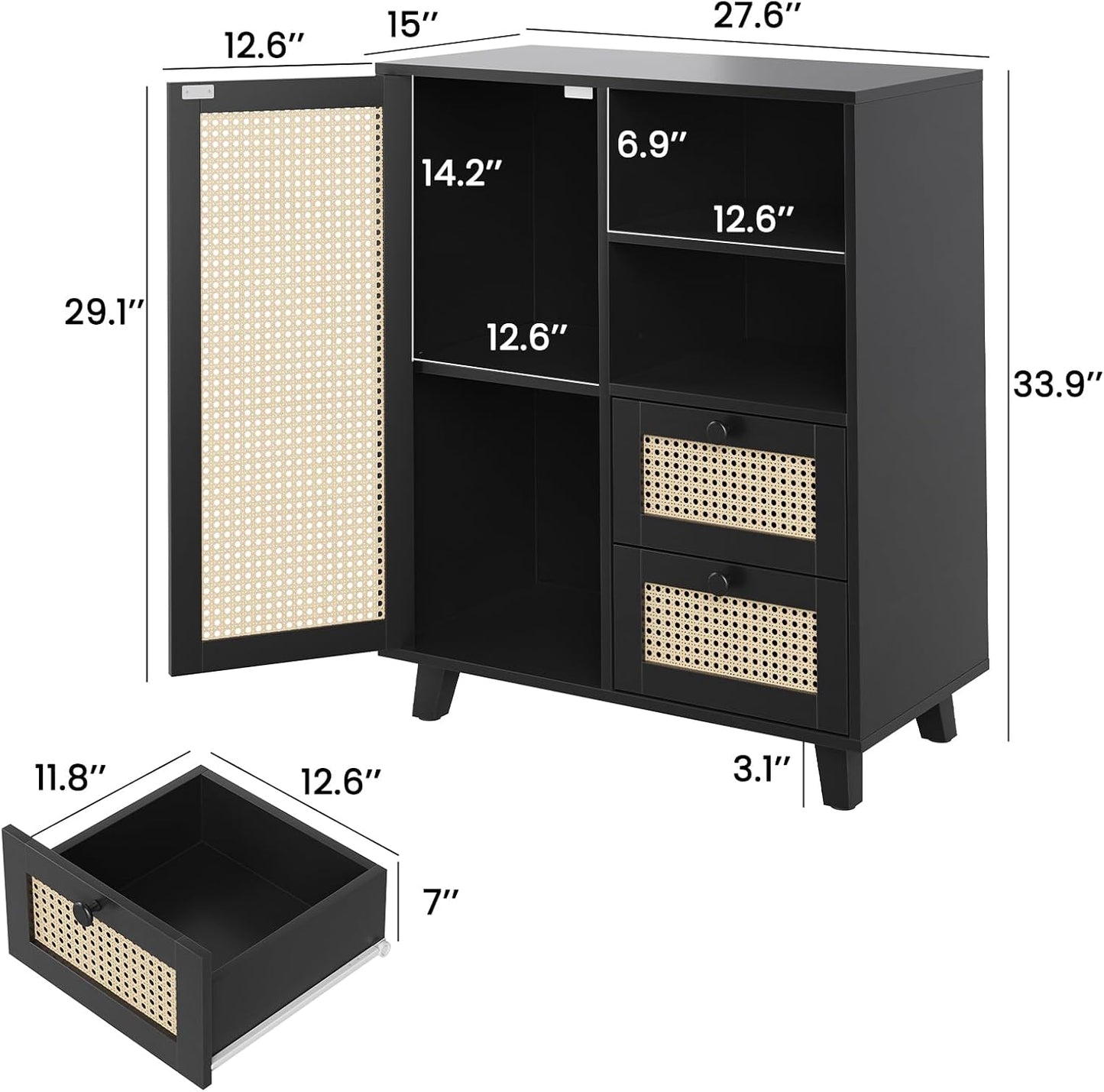 Farini Sideboard Buffet Cabinet, Accent Cabinet with Drawers and Adjustable Shelf for Kitchen, Living Room, Entryway