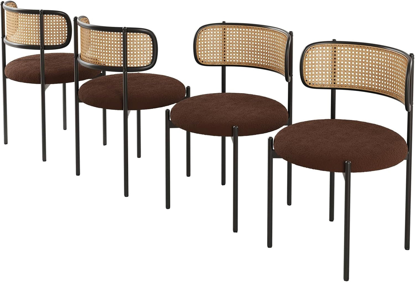Farini Modern Upholstered Dining Chairs, Set of 2, Rattan Back Kitchen Chairs with Metal Legs, Coffee