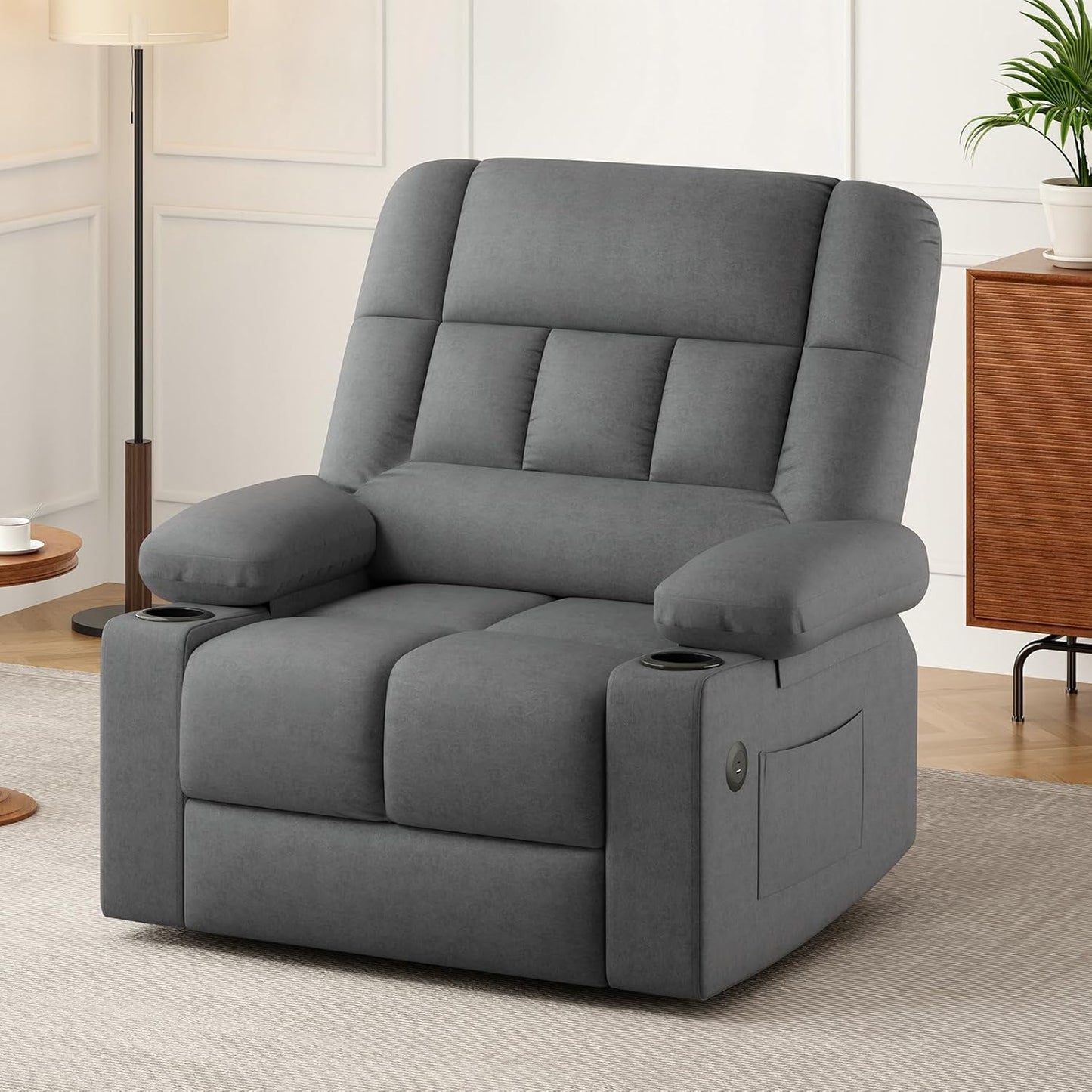 Farini Oversized Power Lift Recliner Chair with Massage and Heat for Elderly Big and Tall, Large Fabric Recliner Wide Electric Recliner Chair with USB Ports, Cup Holders, Side Pockets