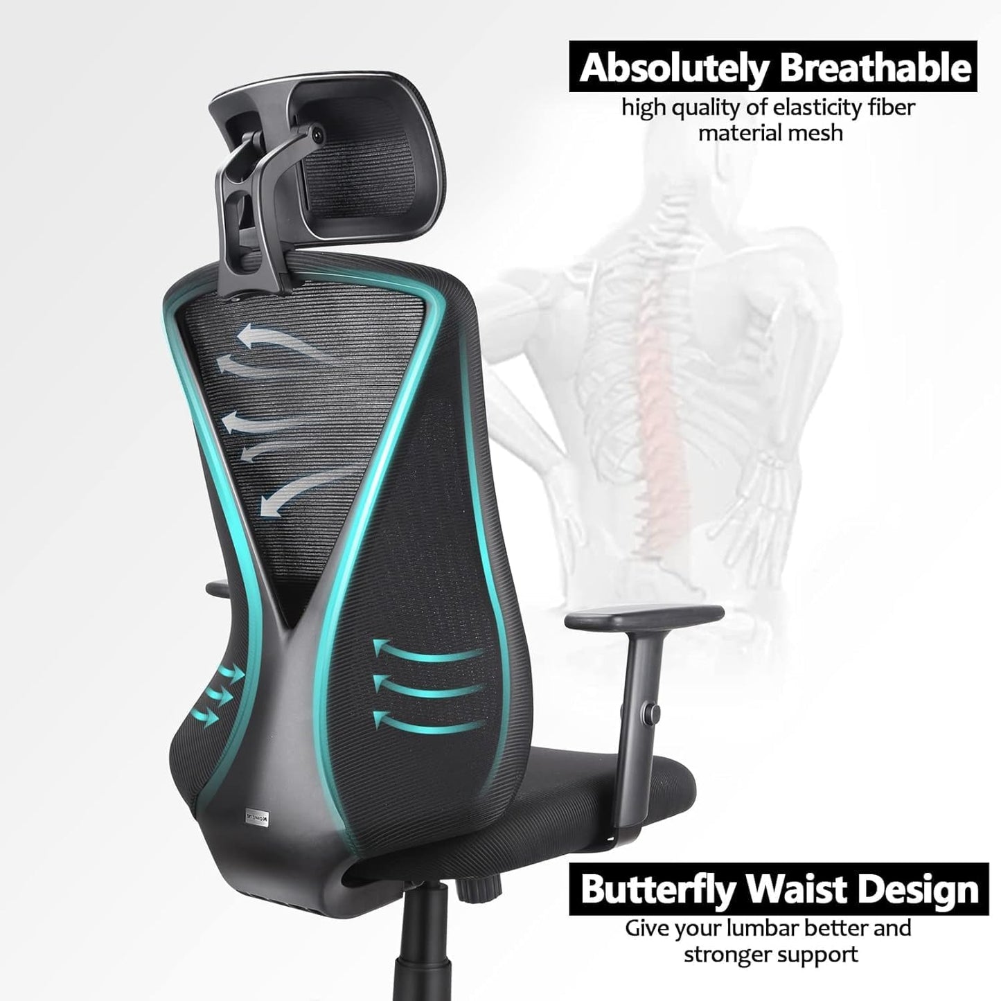Farini Ergonomic Office Chair with Adjustable Headrest and Armrest, Mesh Swivel Desk Chair with Storage Function for Work, Gaming
