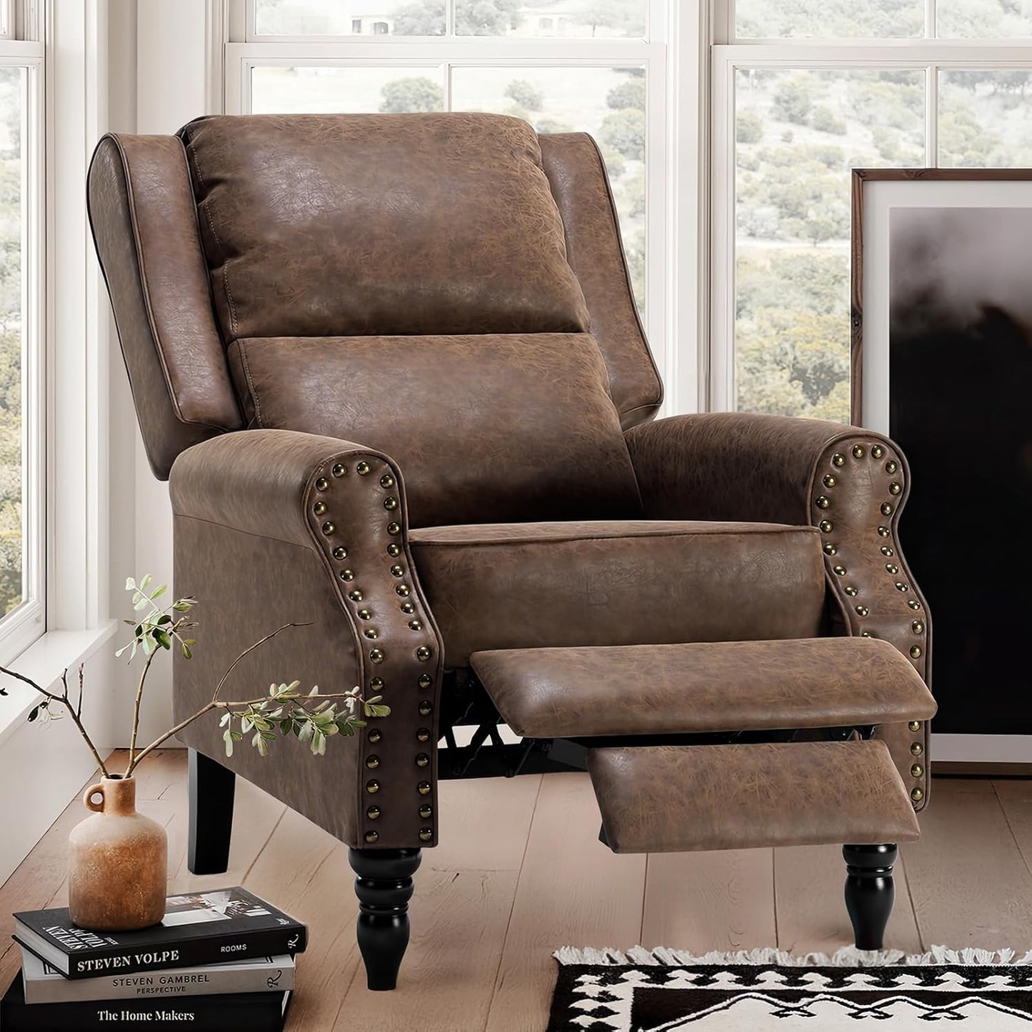 Farini Faux Leather Pushback Recliner Chair for Living Room Bedroom RV