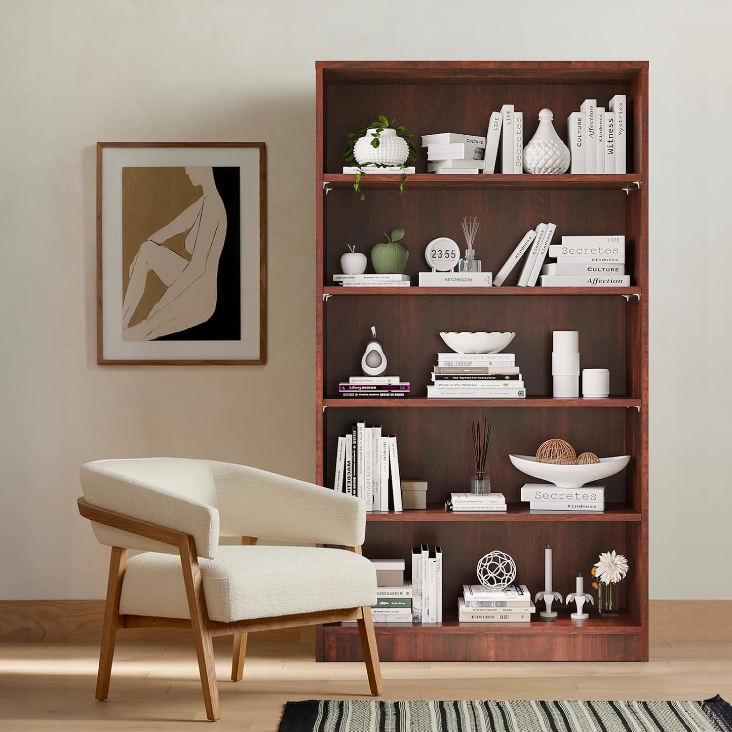 Farini 5 Shelf Bookcase,60 Inch Wood Tall Bookshelves for Living Room