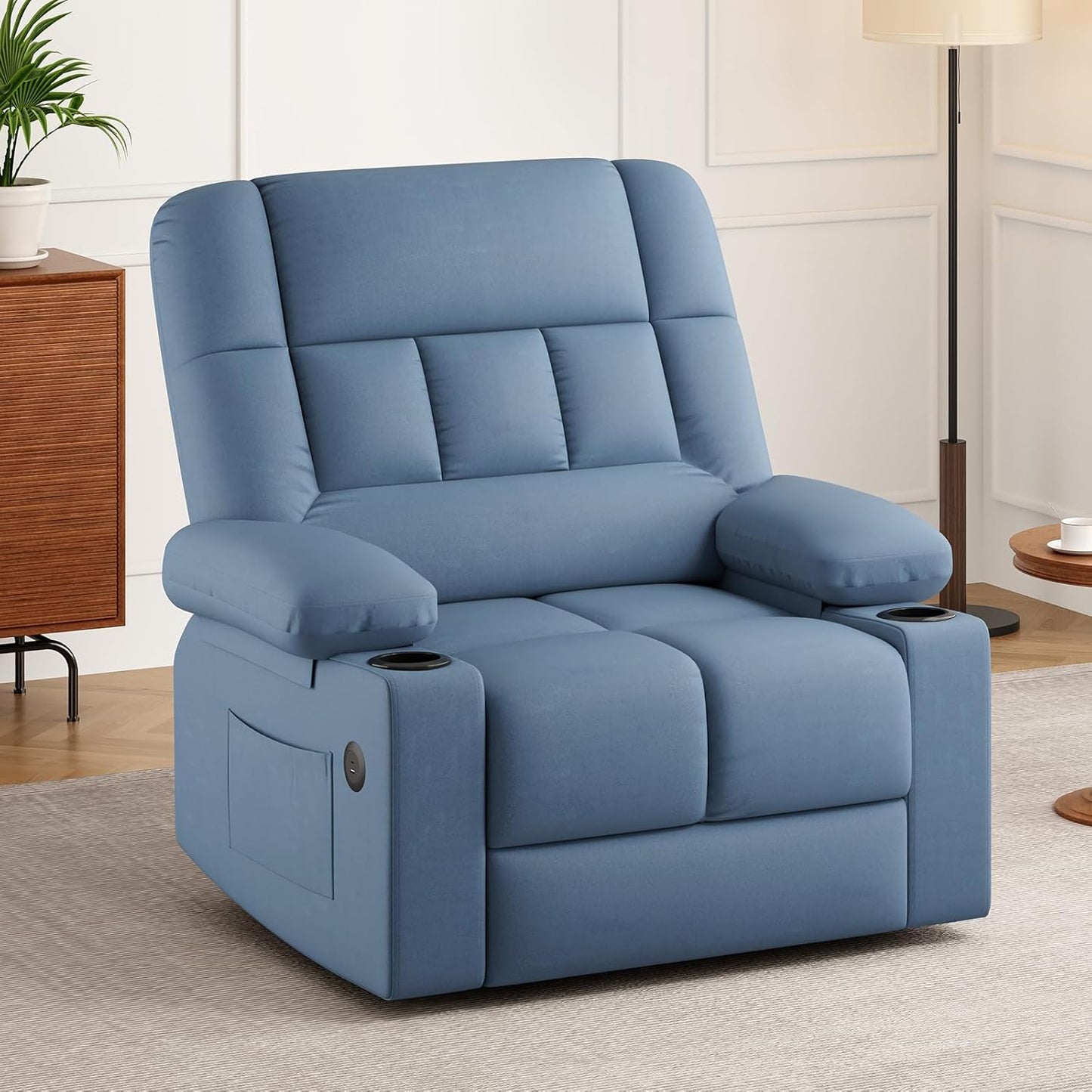Farini Oversized Power Lift Recliner Chair with Massage and Heat for Elderly Big and Tall, Large Fabric Recliner Wide Electric Recliner Chair with USB Ports, Cup Holders, Side Pockets