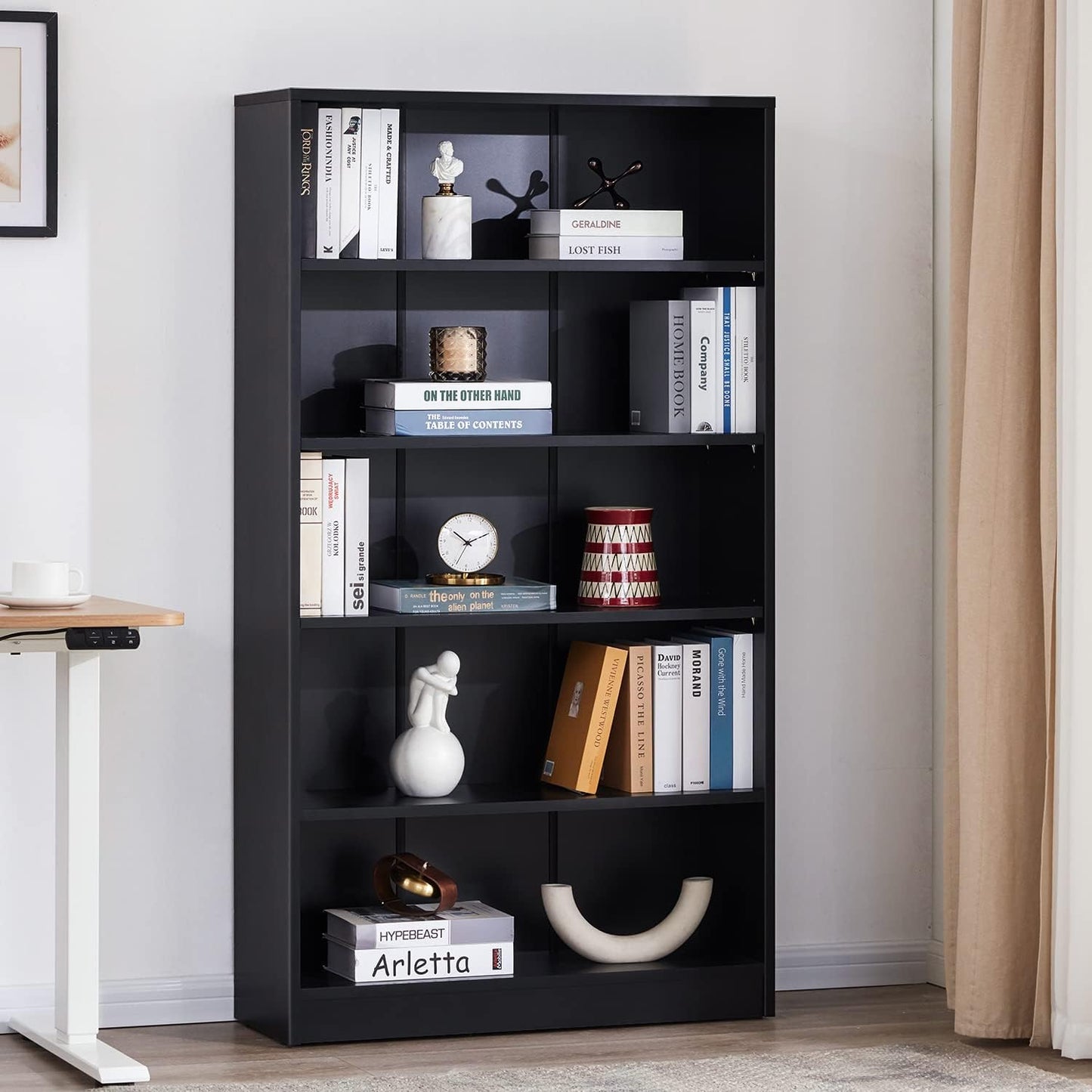 5-Shelf Wood Bookcase Freestanding Display Bookshelf for Home Office School (11.6" Depth*33" Width*59.8" Height)