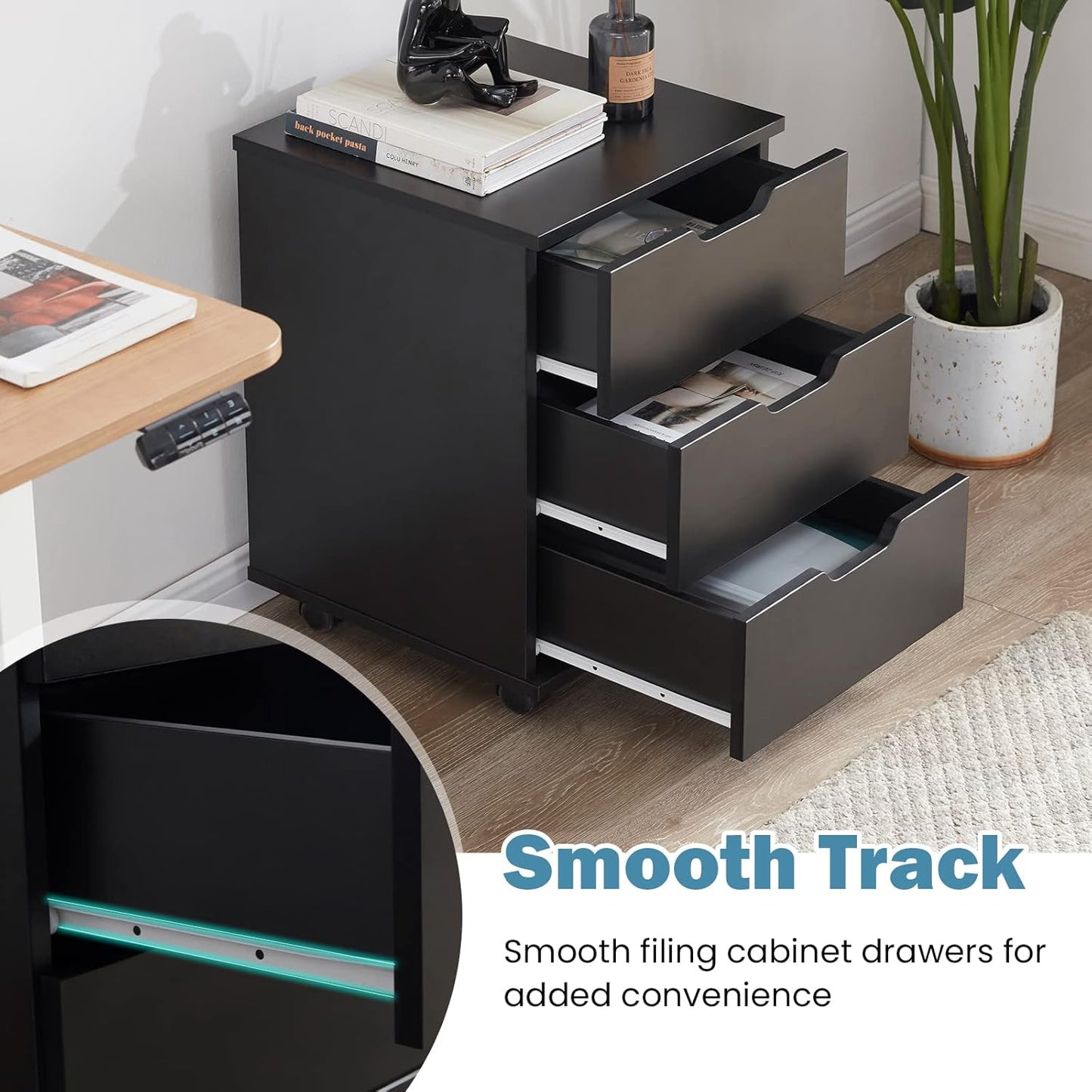 Farini 3-Drawer File Cabinet for Home Office, Mobile Wooden File Cabinet, for Under Desk Storage