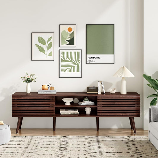 Farini Mid Century Modern TV Stands for up to 70" TV with Storage, Fluted Wood TV Stand for Living Room, Boho Media Console, Entertainment Center with Cable Management