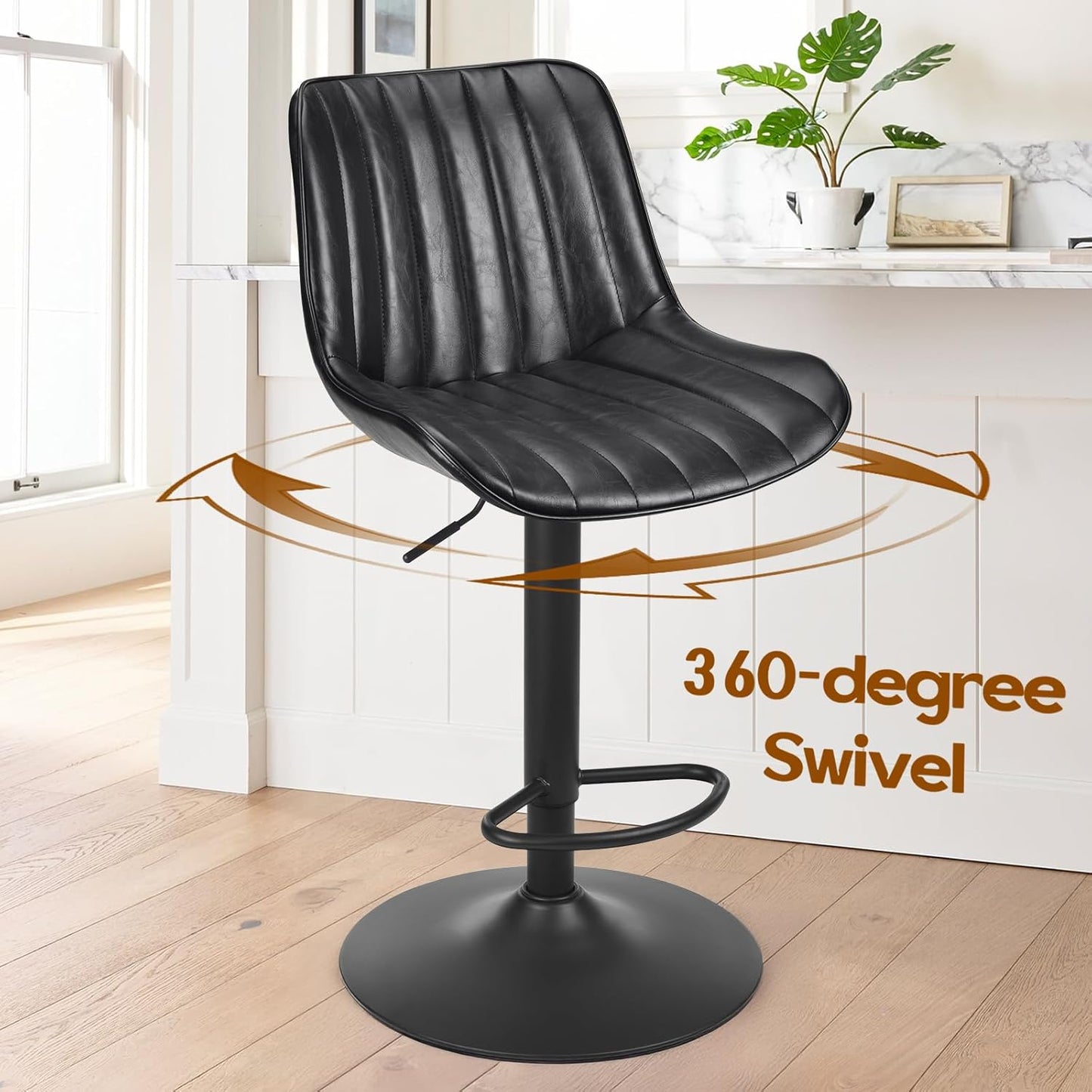 Farini Bar Stools Set of 2, Swivel Adjustable Barstools, Bar Height Stools with Back Support, PU Leather Counter Height Bar Chairs for Kitchen Island Rustic Barstool