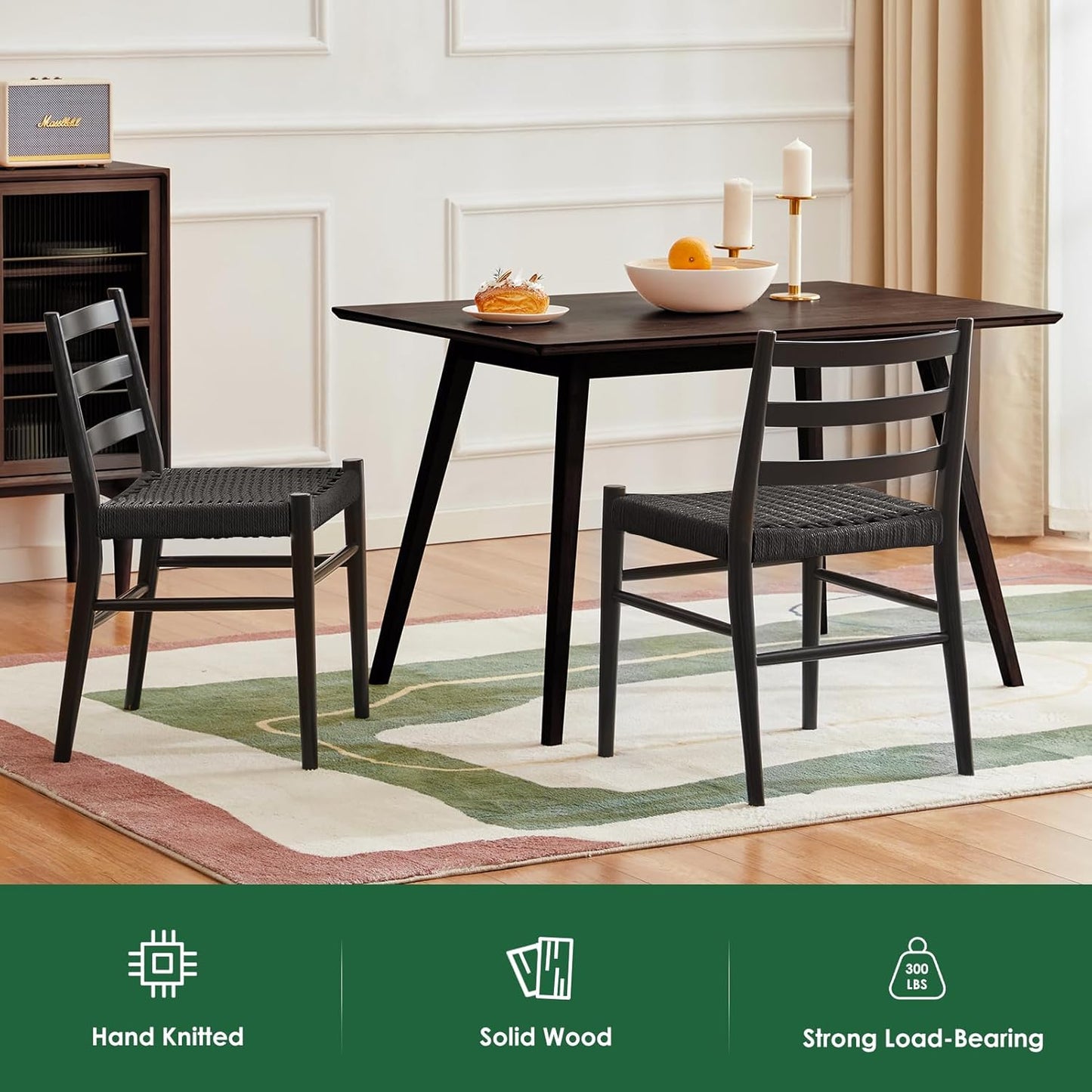 Farini Wood Rattan Dining Room Chairs with Comfortable Woven Seat,Fully-Assembled