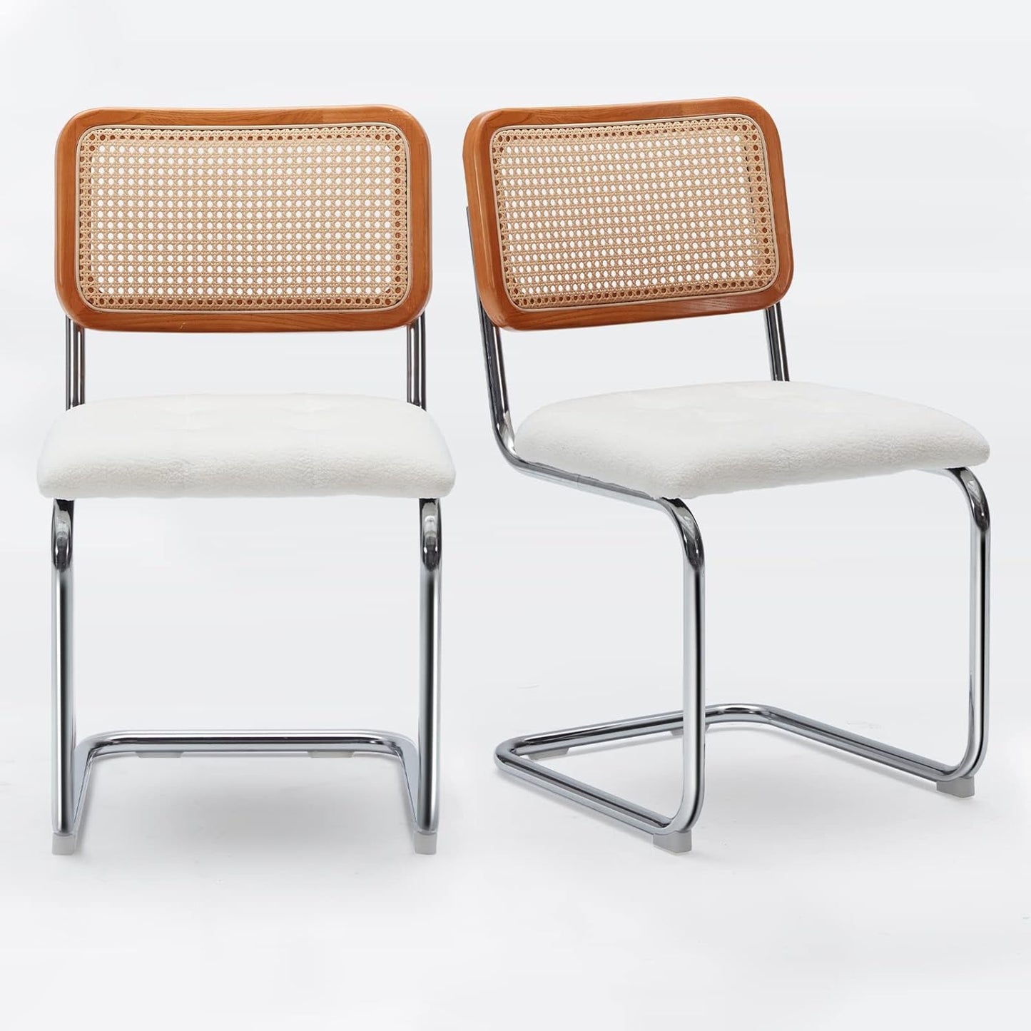 Farini Dining Chairs Set of 2, Mid-Century Modern Kitchen Chairs with Rattan Backrest & Velvet Upholstery