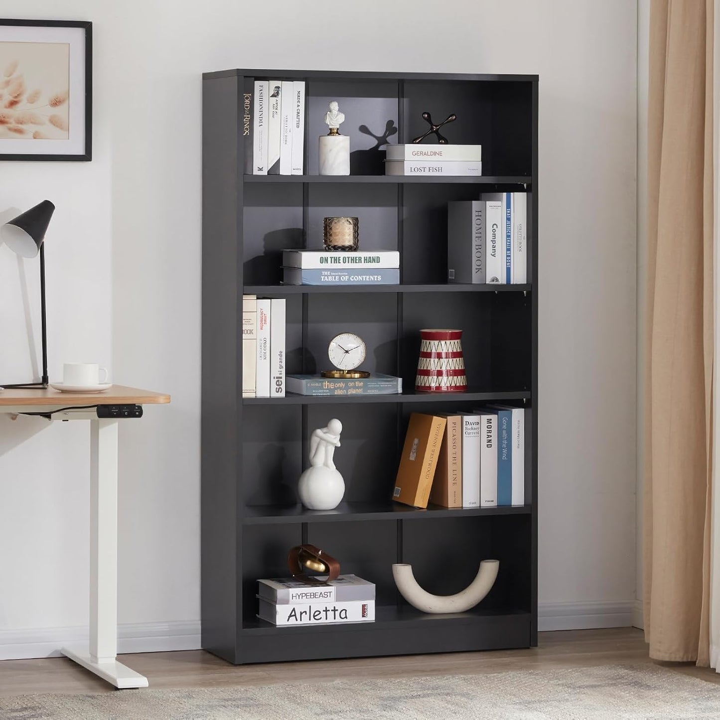 Farini 5 Shelf Bookcase 60 inch Tall Wood Bookshelf for Bedroom
