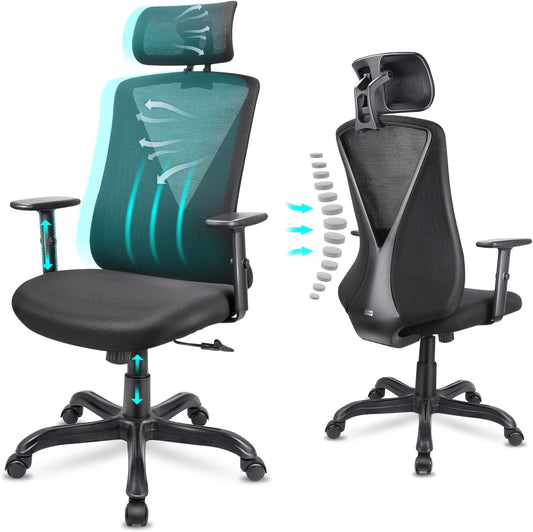 Farini Ergonomic Office Chair with Adjustable Headrest and Armrest, Mesh Swivel Desk Chair with Storage Function for Work, Gaming