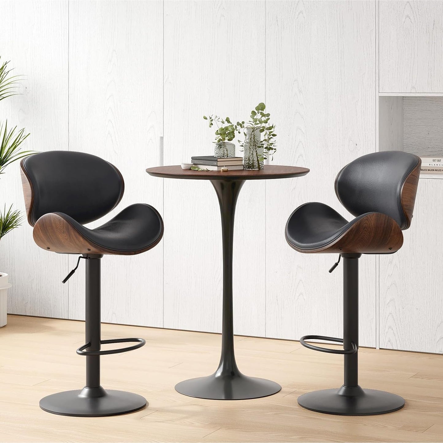 Farini Adjustable Bar Stools Set for 2, Ergonomic Modern Swivel Bar Stools with Back for Kitchen Island, PU Leather Bar Stool with Footrest Mid Century Barstools, Industrial Counter Height Bar Stools
