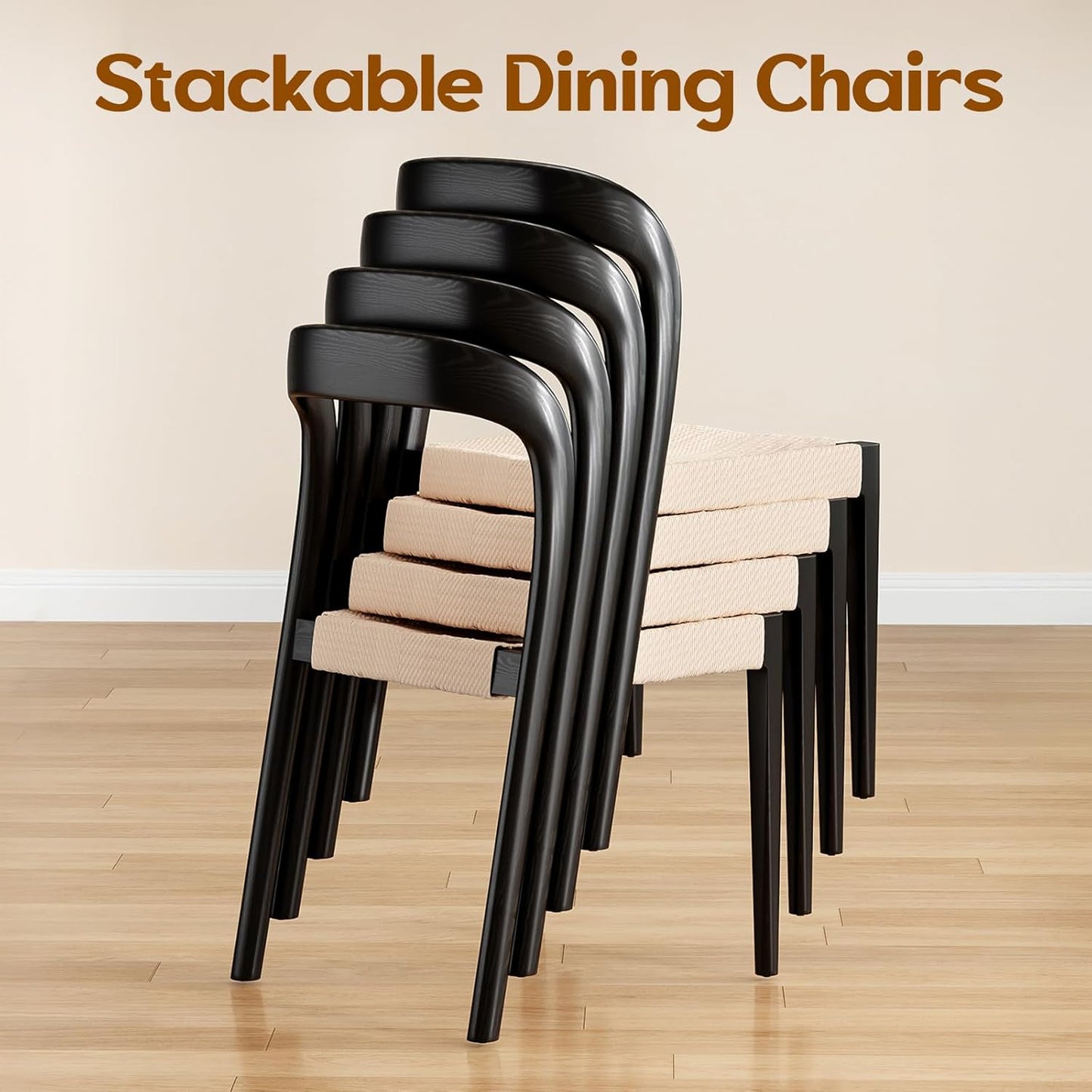 Farini Ash Wood Stackable Dining Chair Mid Century Modern Wooden for Your Room House, Fully Assembled