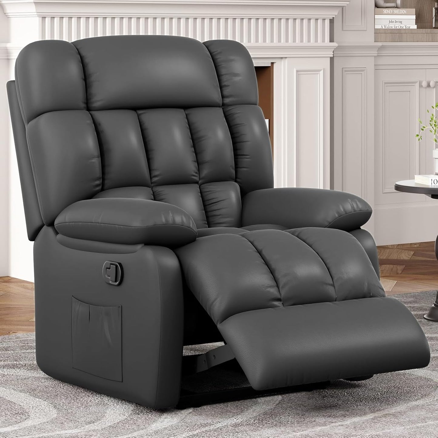Farini Recliner Chair, Upholstered Rocker Recliner Chair with Side Pocket, Ergonomic 110°-160° Adjustable Reclining Chairs for Adults, Single Sofa Chair with Footrest,Recliner Sofa for Living Room