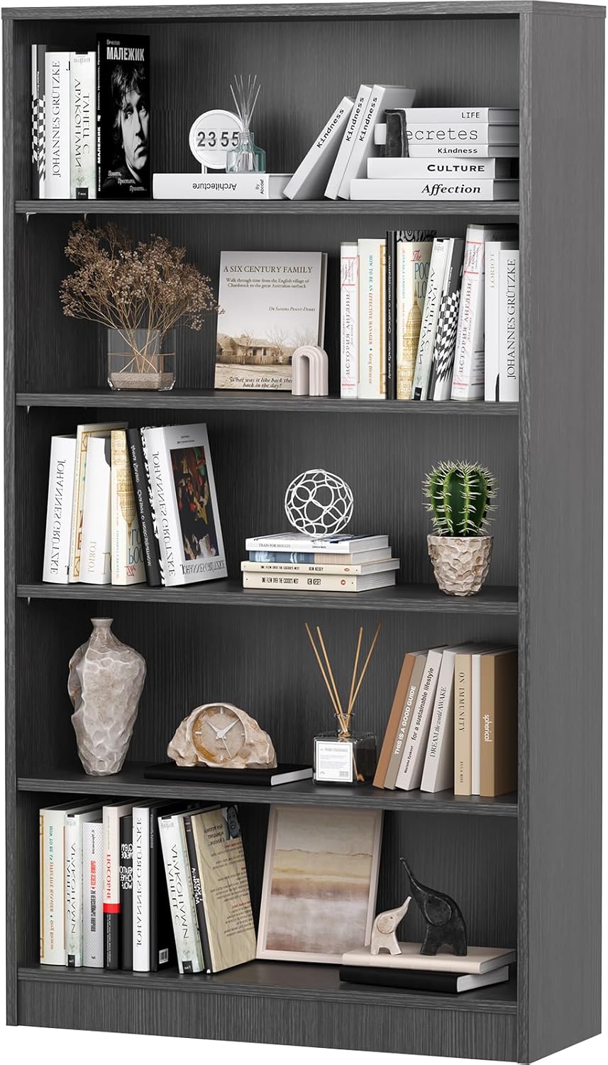 Farini 5 Shelf Bookcase,60 Inch Wood Tall Bookshelves for Living Room