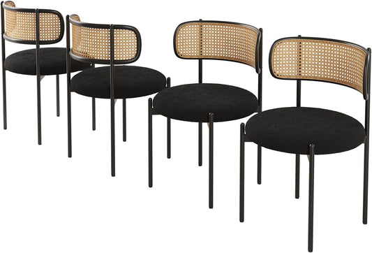 Farini Modern Upholstered Dining Chairs, Set of 2 or 4, Rattan Back Kitchen Chairs with Metal Legs