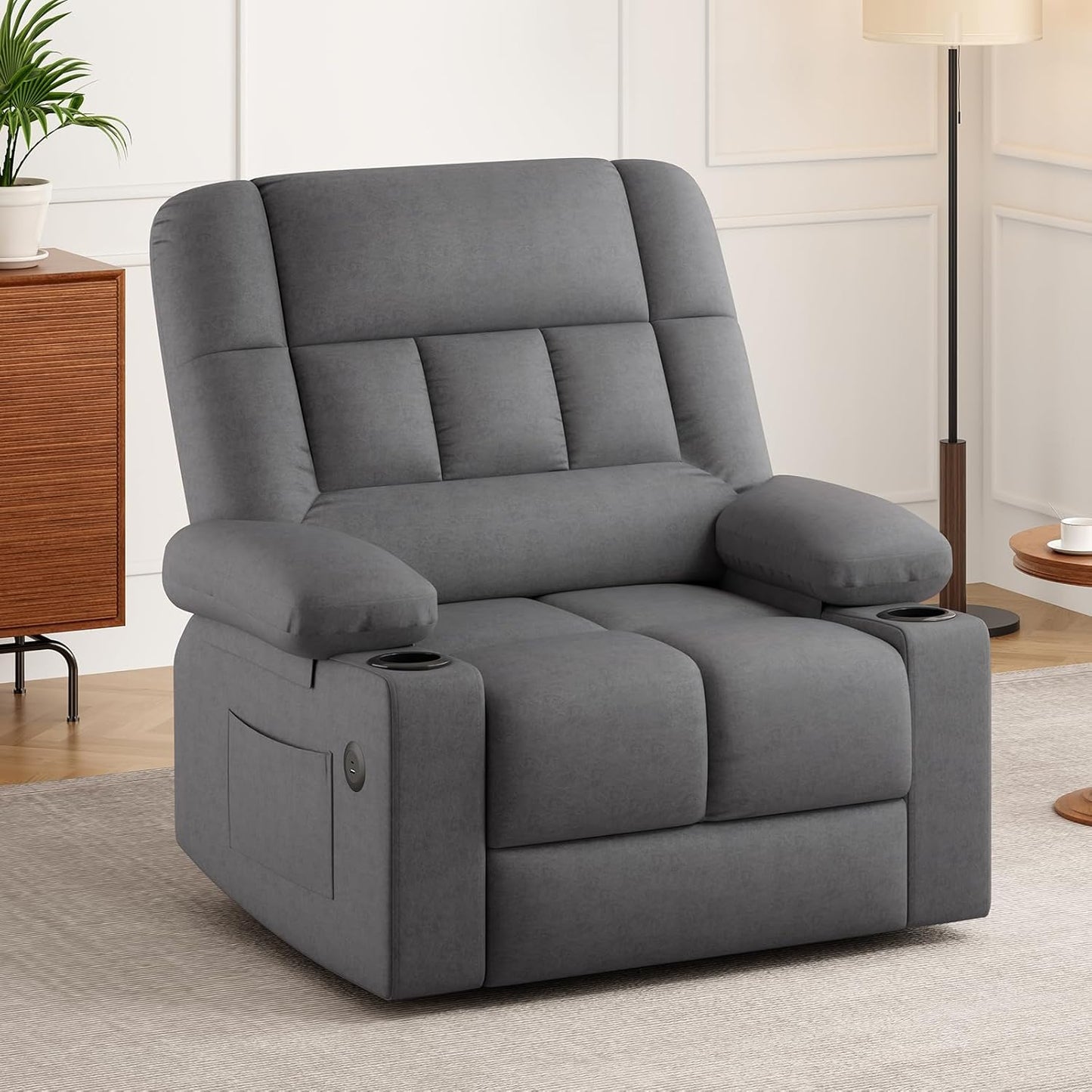 Farini Oversized Power Lift Recliner Chair with Massage and Heat for Elderly Big and Tall, Large Fabric Recliner Wide Electric Recliner Chair with USB Ports, Cup Holders, Side Pockets