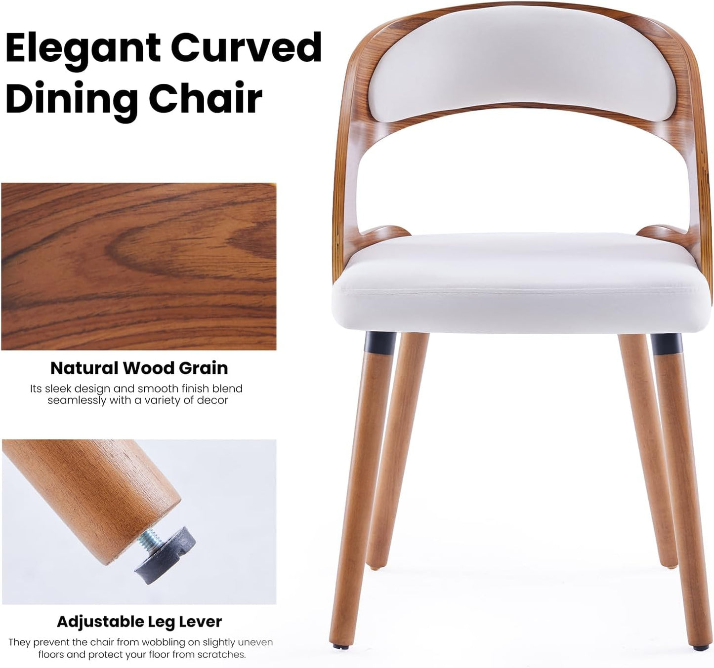 Farini Set of 2 or 4 Wood Dining Chairs with Curved Backrest for Kitchen Dining Room