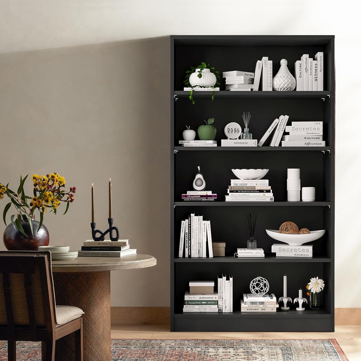 Farini 5 Shelf Bookcase,60 Inch Wood Tall Bookshelves for Living Room