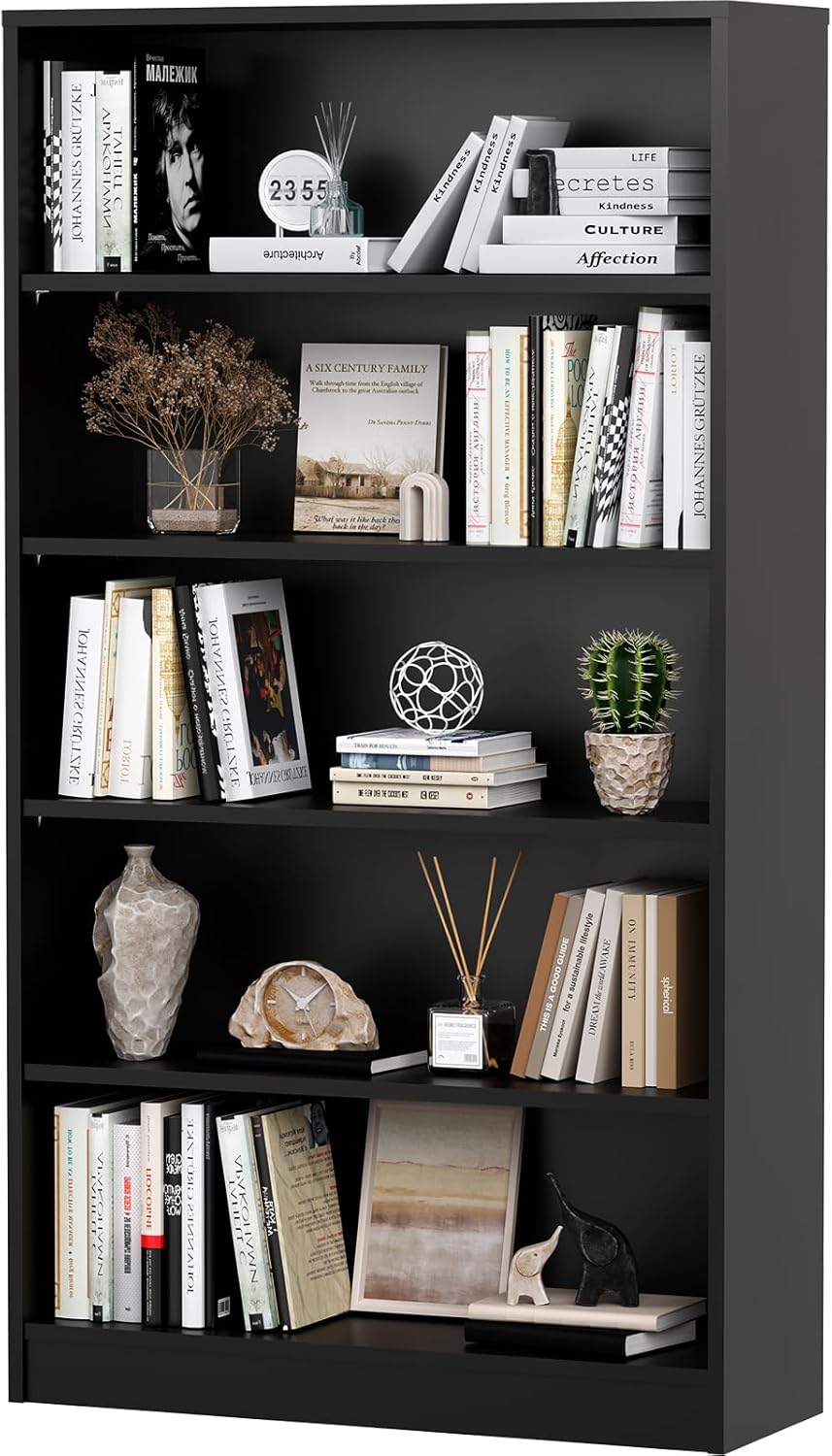 Farini 5 Shelf Bookcase,60 Inch Wood Tall Bookshelves for Living Room