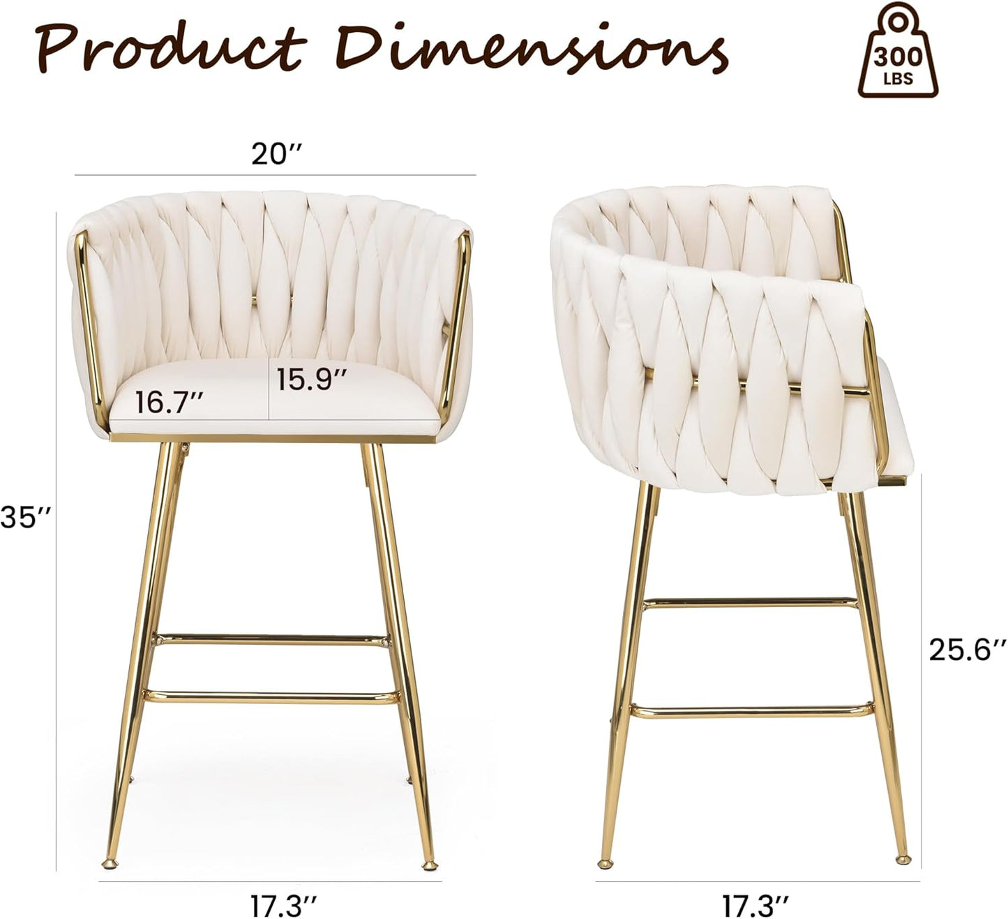 Farini Counter Height Bar Stools Set of 2 or 4, 26 Inch Modern Mid-Century Kitchen Island Stools with Backs & Metal Legs