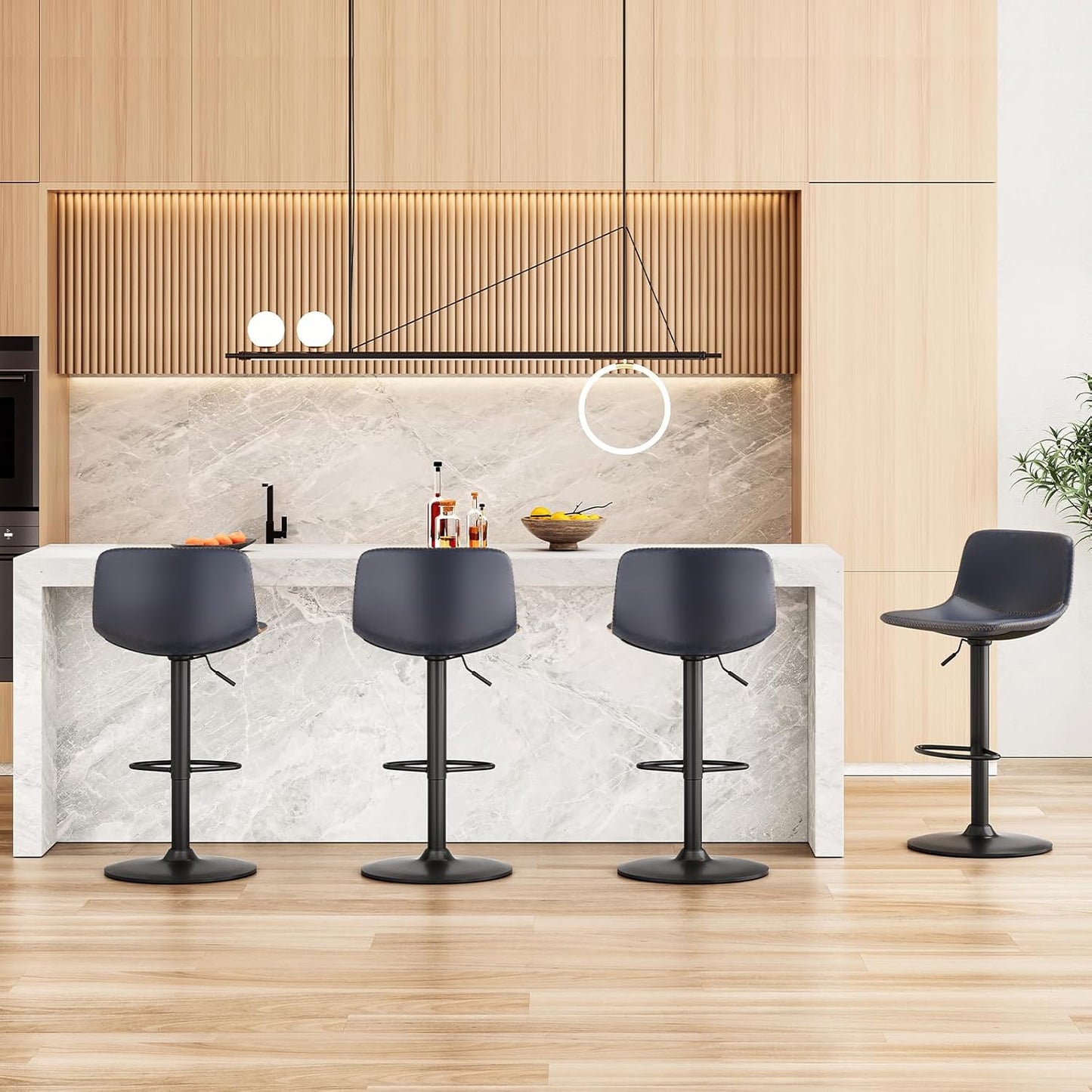 Farini Adjustable Bar Stools Set of 2, Modern Swivel Bar Stools, Bar Height Stools with Back Support, Pu Leather Bar Stool for Kitchen Island Counter