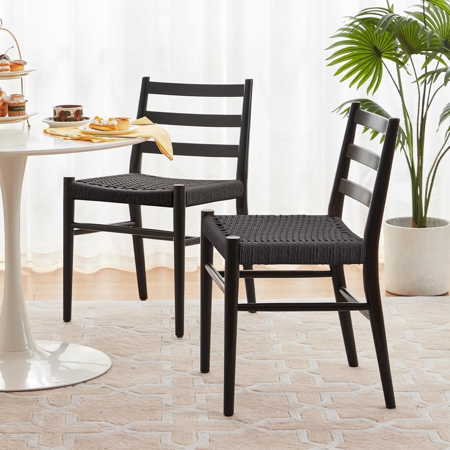 Farini Wood Rattan Dining Room Chairs with Comfortable Woven Seat,Fully-Assembled