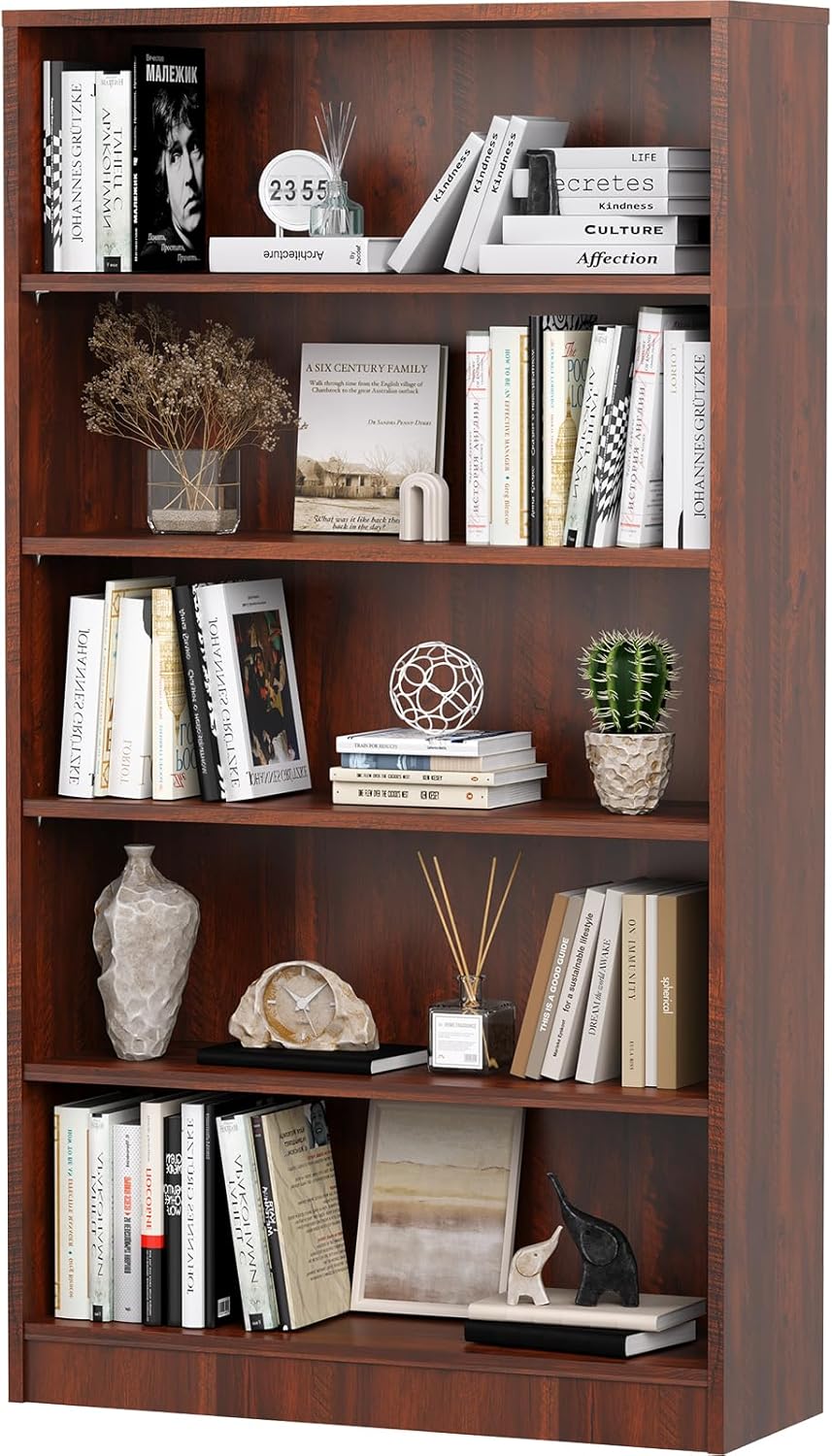 Farini 5 Shelf Bookcase,60 Inch Wood Tall Bookshelves for Living Room