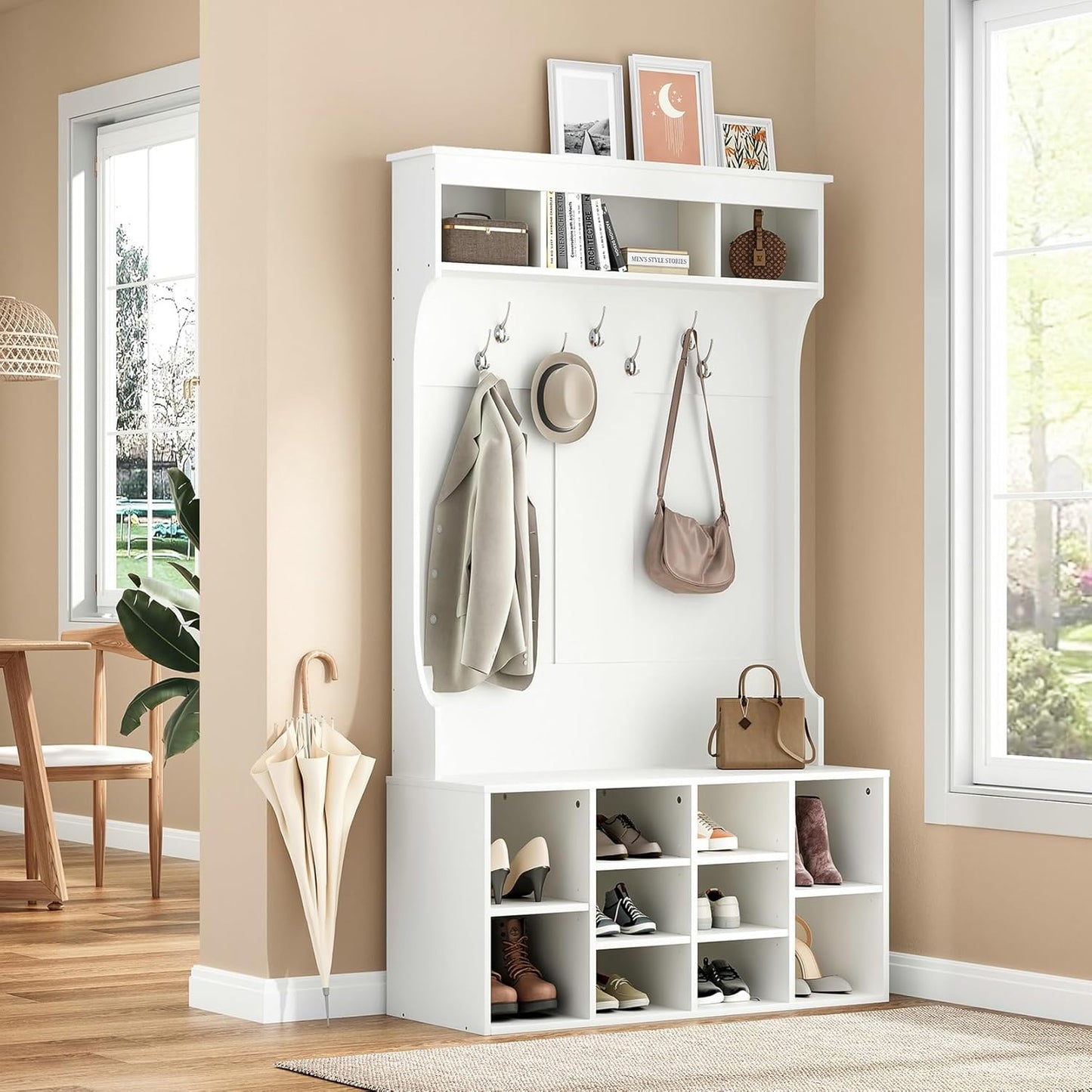Farini 70.9 Inches Hall Tree with Bench and Shoe Storage for Mud Room,Freestanding Entryway Bench with 7 Coat Racks and Seating,Adjustable Mudroom Bench with Shoe Storage