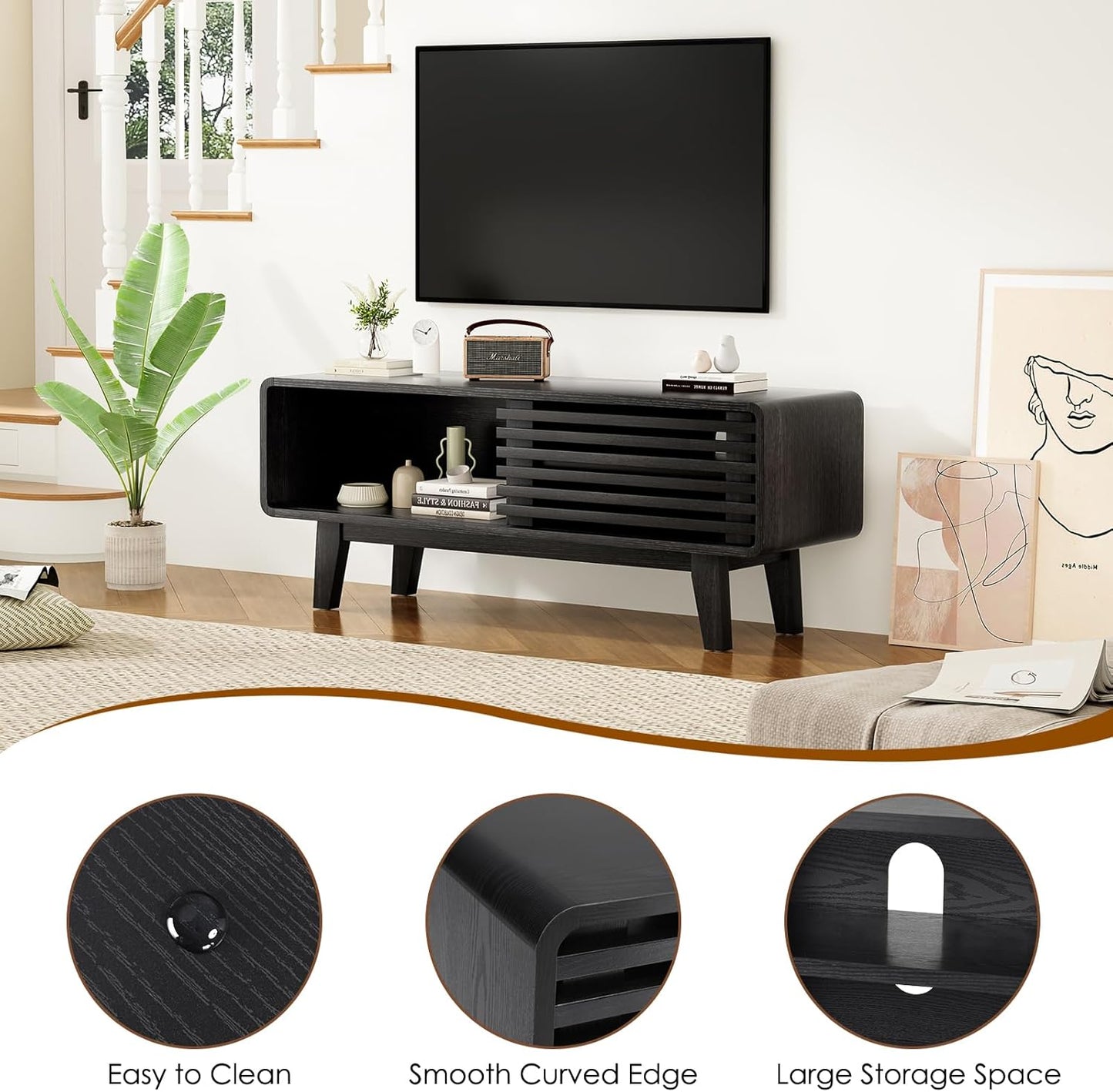 Farini TV Stand for TV up to 59", Entertainment Center with Storage and Sliding Door