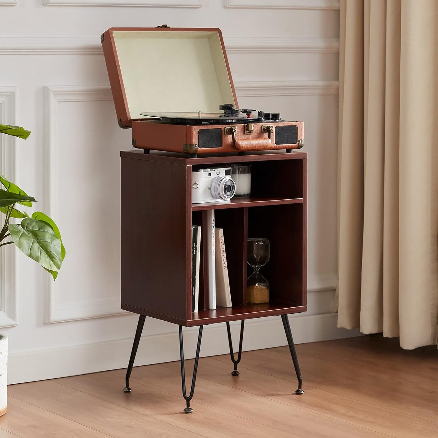 Farini Record Player Stand, Record Player Table for Living Room, Vinyl Record Stand,Turntable Stand Record Player, Adjustable Metal Legs